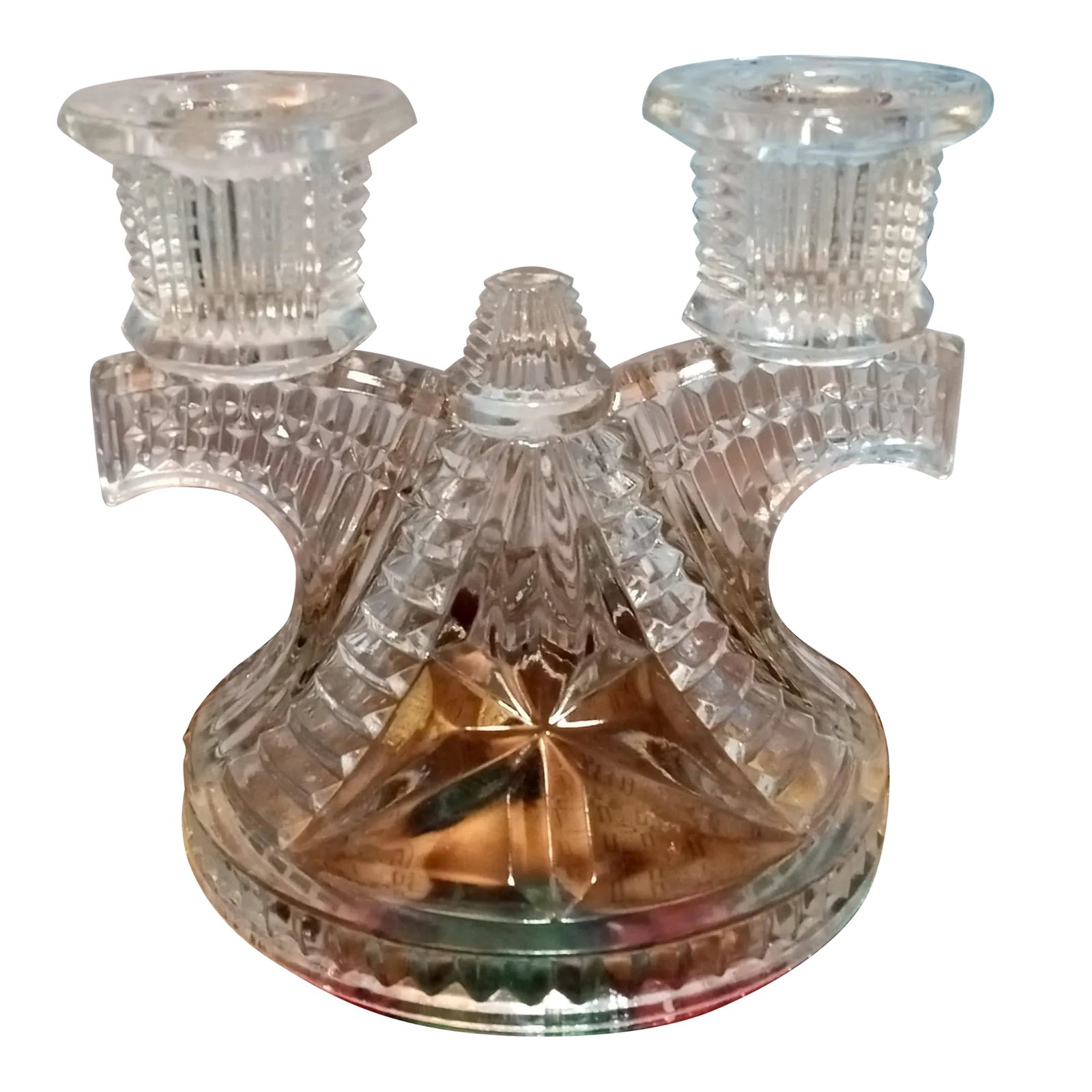 Vintage Federal Glass Wigwam Candleholder: 1940s clear pressed Federal Glass, double candle holder and the pattern is called wigwam. It is about 4 1/2" tall and 4 3/4 in width. It is in like new condition! Condition: Alterations: Original Cond