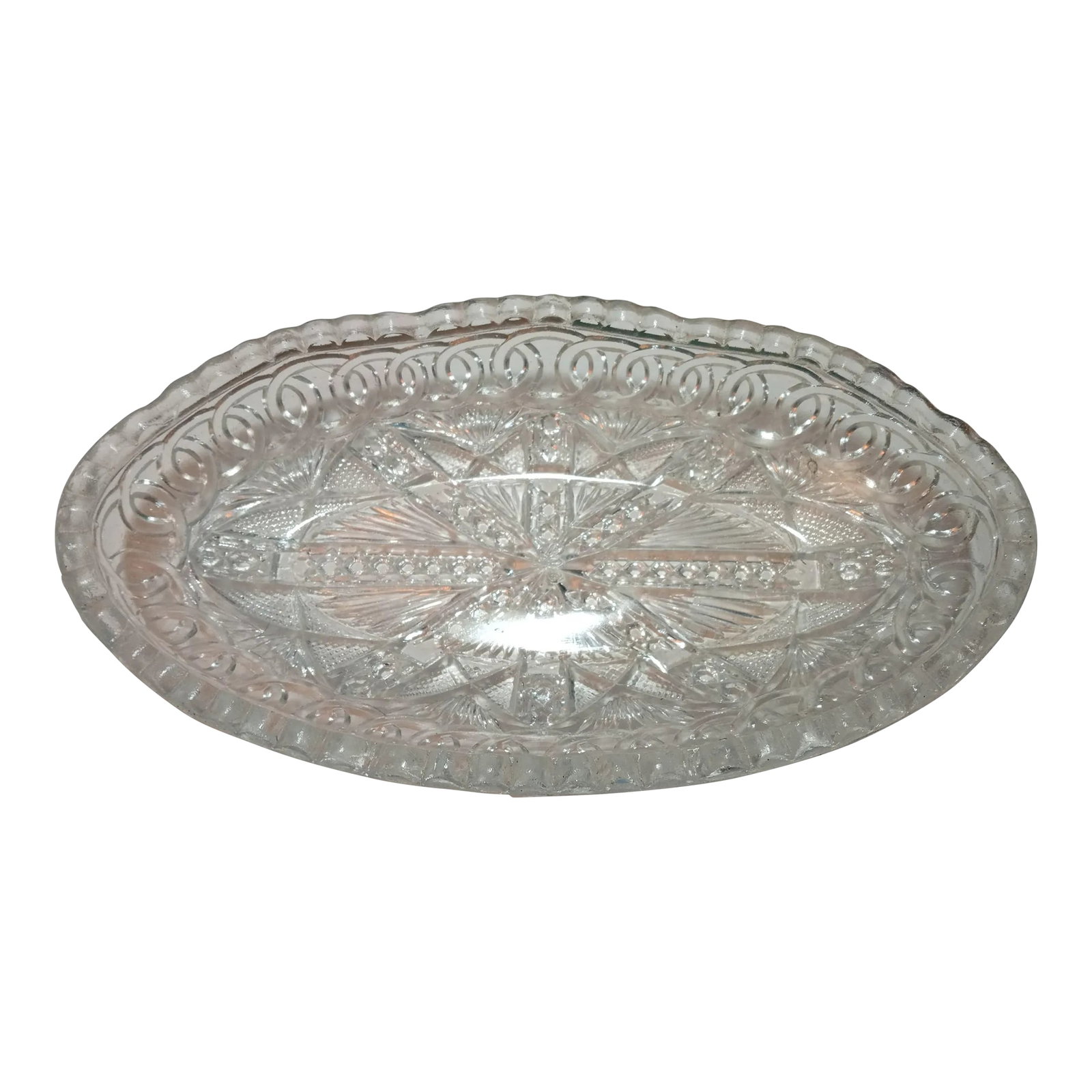 Antique Eapg Higbee Celery/Pickle Dish: This is an antique pickle/celery dish made by the John B Glass Company in 1912. The John B Glass Company operated from 1907-1918. It is a yoke & circle design with classic sawtooth edges. The dish
