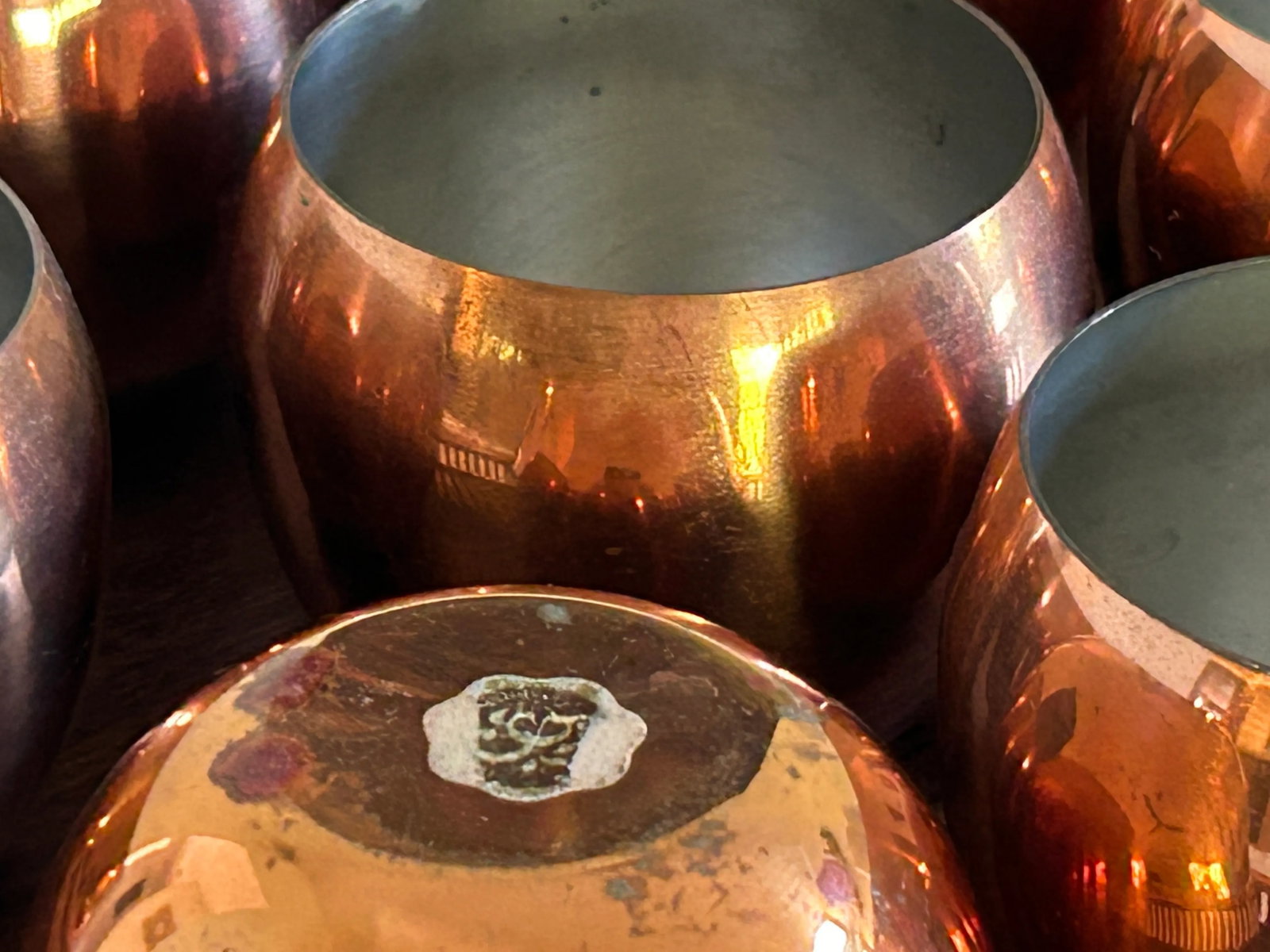 1970s Coppercraft Guild Vintage MCM Copper Roly Poly Tumblers Cups and Tray --Set of 8 - 6