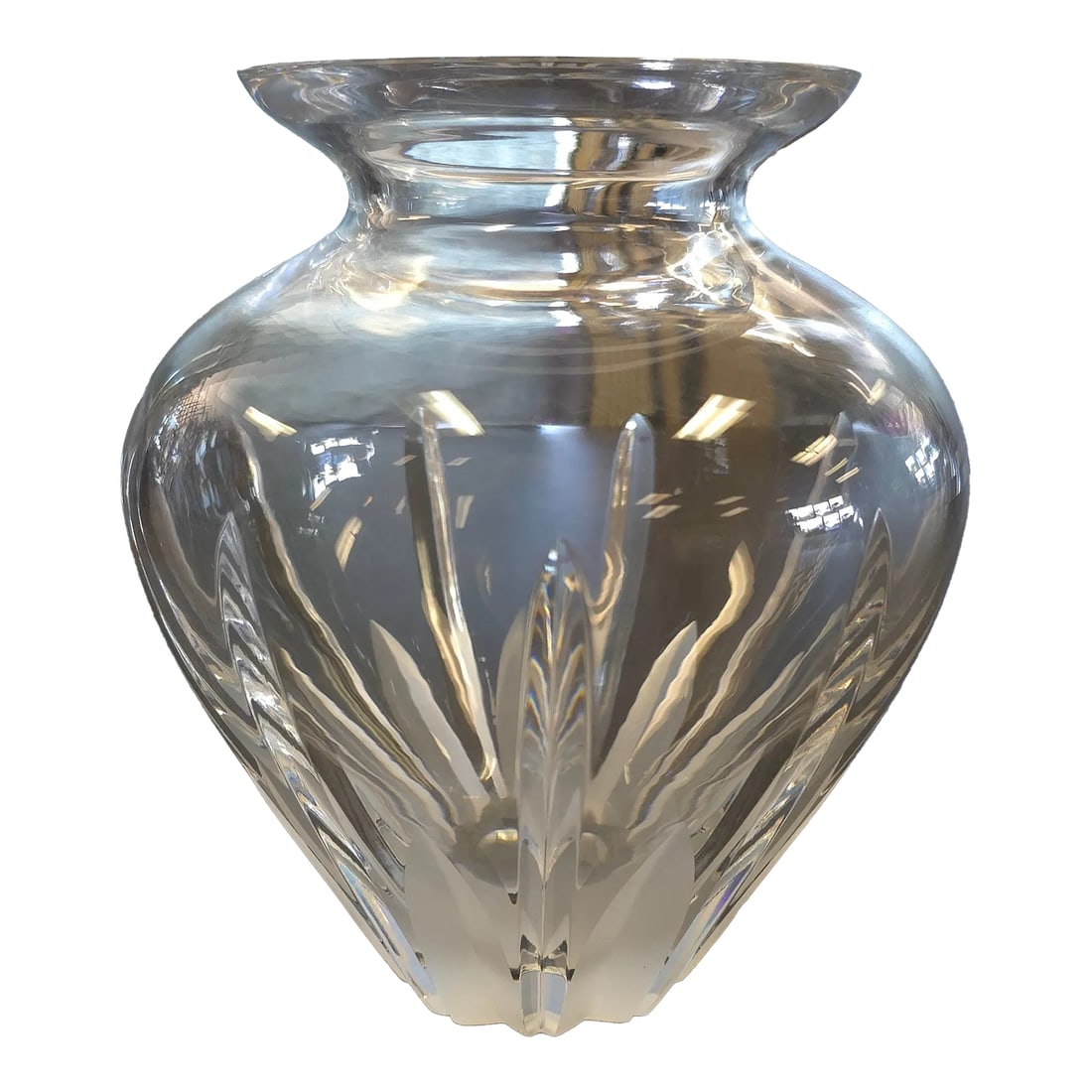 Late 20th Century Royal Doulton Crystal Vase: Royal Doulton stamped crystal vase with glazing on the bottom, there is a small bubble behind one of the glazed portions. Condition: Alterations: Original Condition Unaltered Imperfections: Some