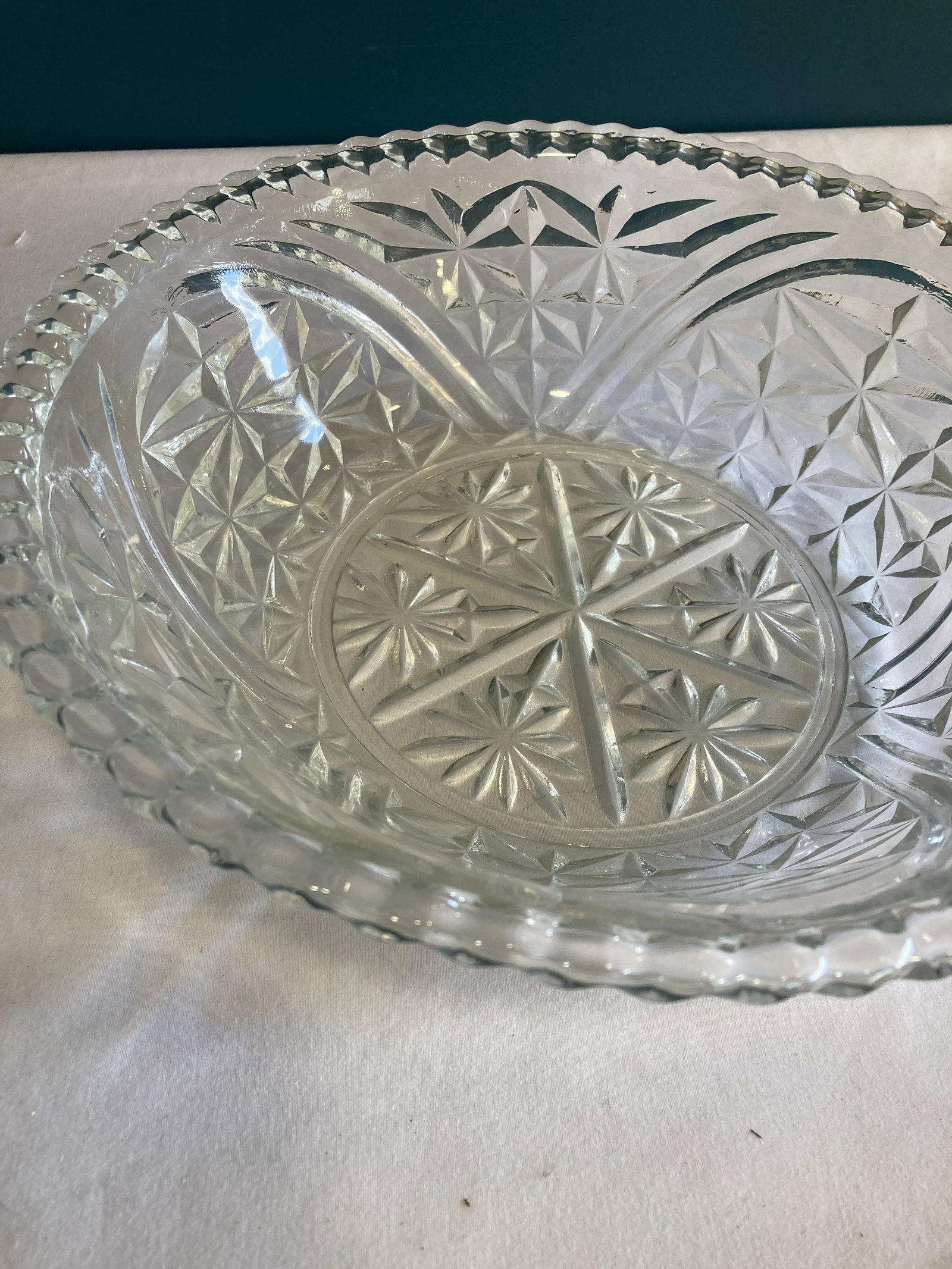 Vintage Cut Glass Serving Bowl - 2