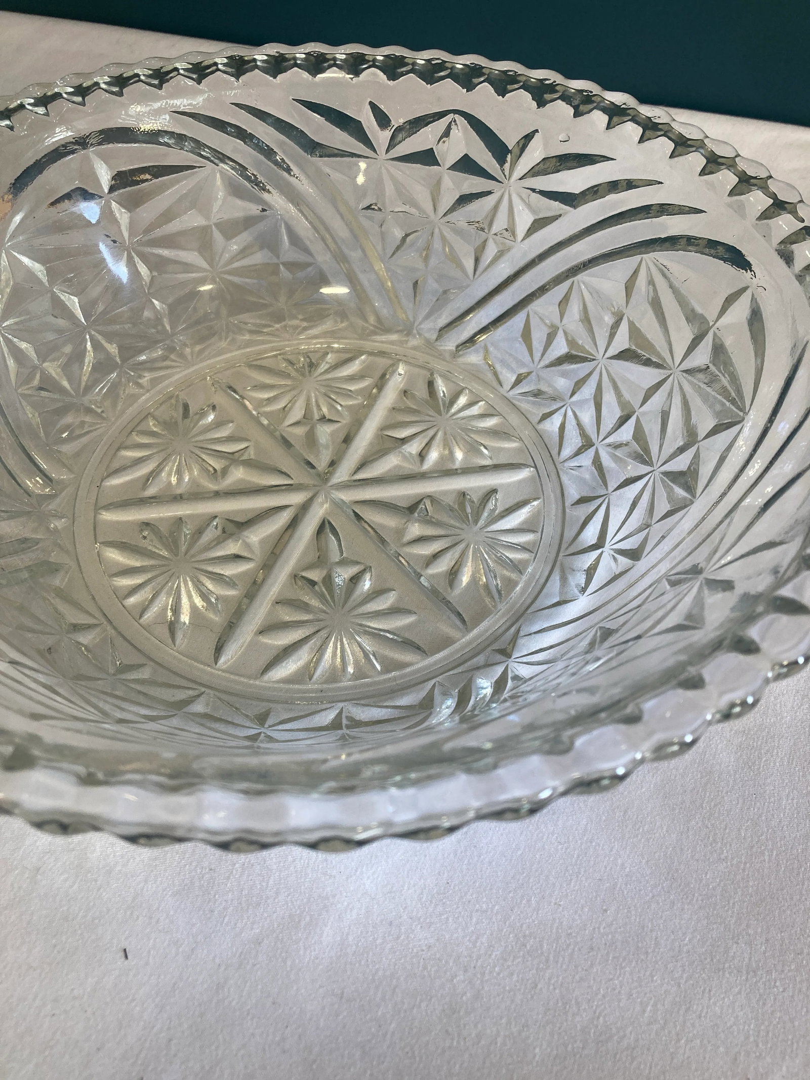 Vintage Cut Glass Serving Bowl - 3
