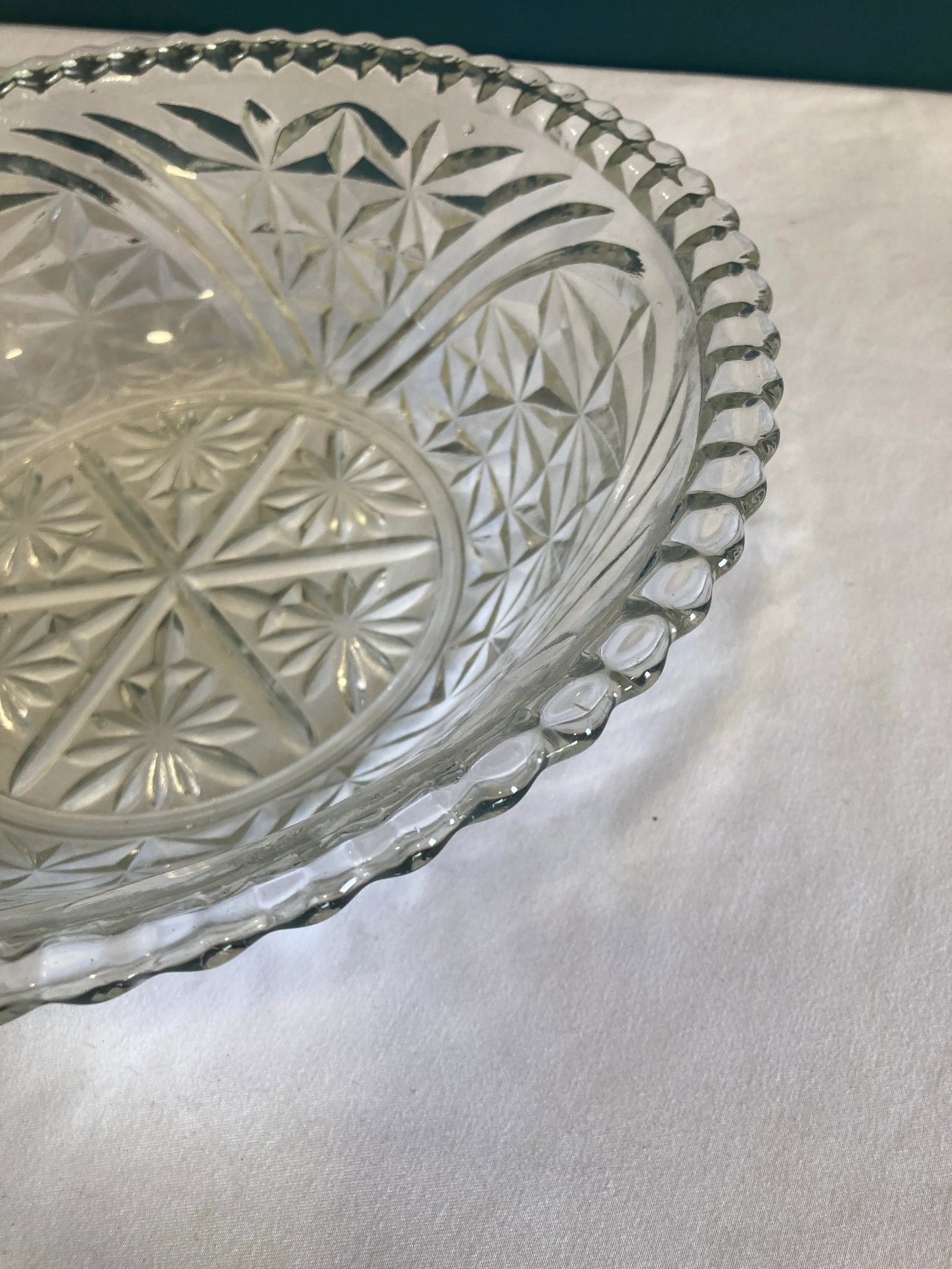 Vintage Cut Glass Serving Bowl - 4
