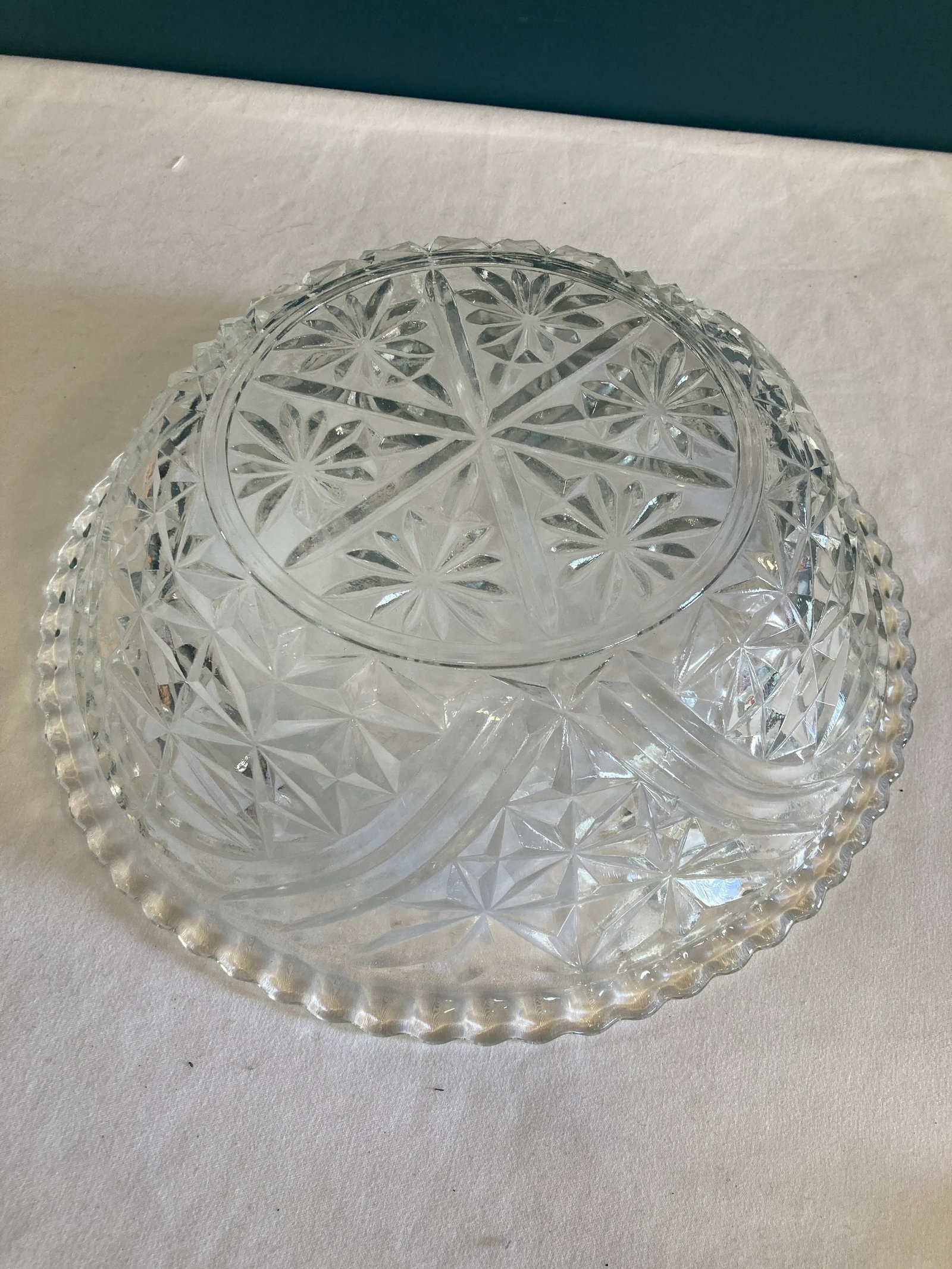 Vintage Cut Glass Serving Bowl - 7