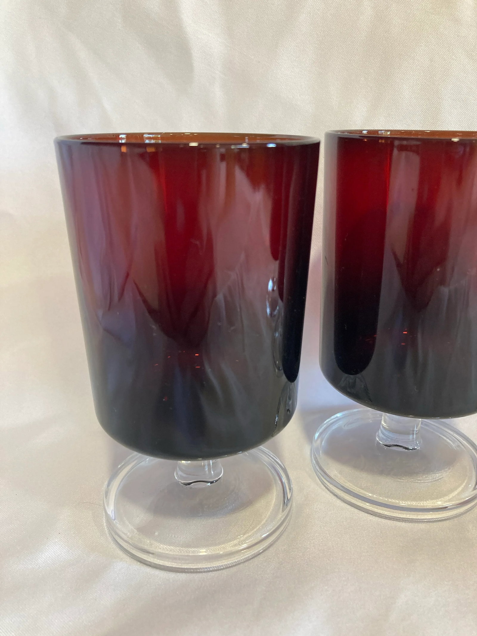Mid-Century French Ruby Red Footed Glasses With Transparent Stems- Set of 4 - 3