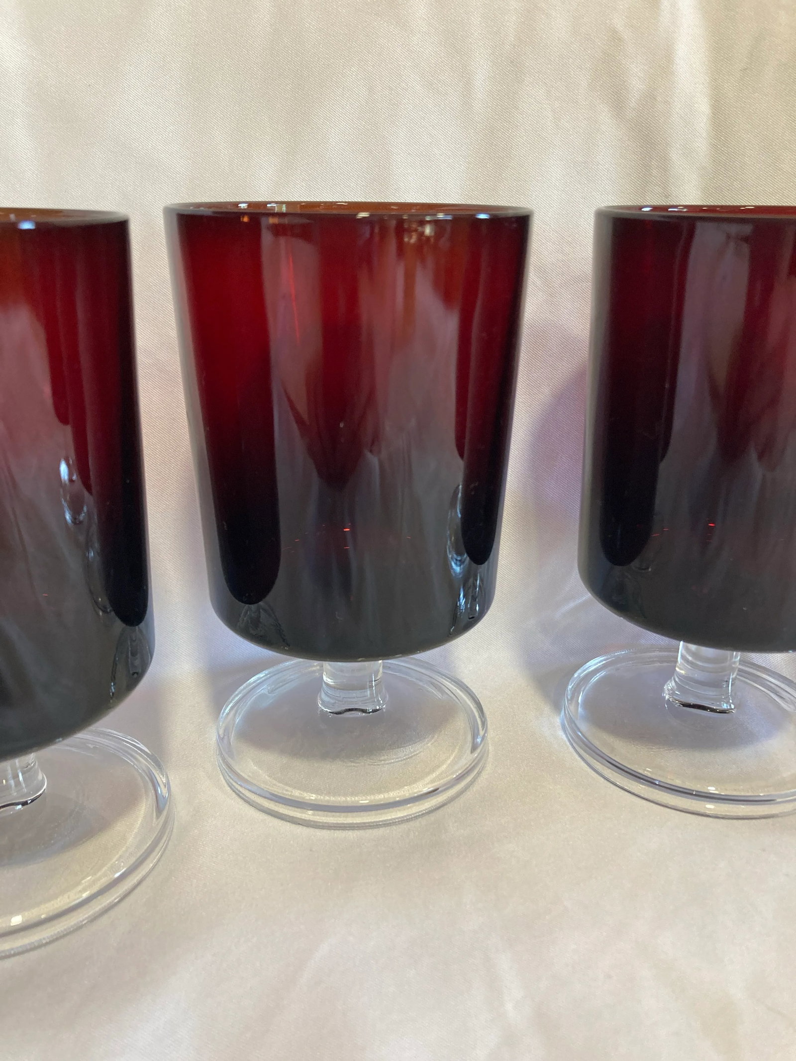 Mid-Century French Ruby Red Footed Glasses With Transparent Stems- Set of 4 - 4