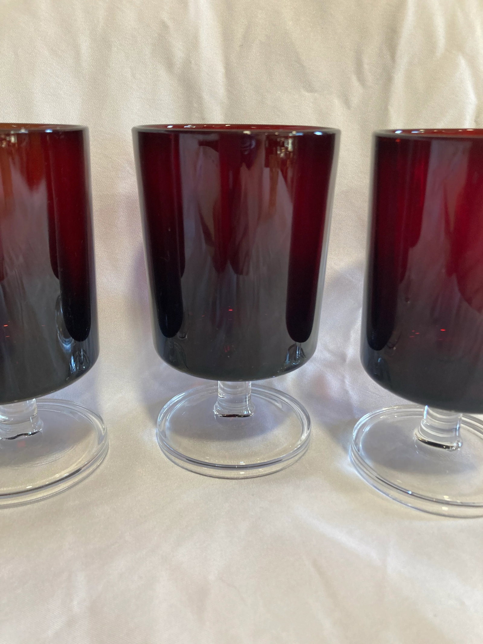 Mid-Century French Ruby Red Footed Glasses With Transparent Stems- Set of 4 - 5