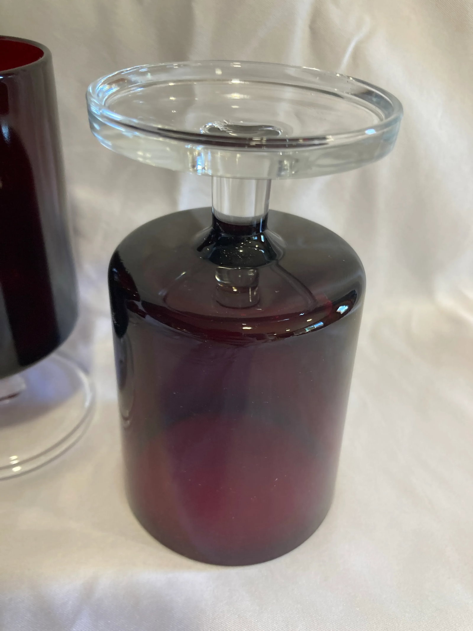 Mid-Century French Ruby Red Footed Glasses With Transparent Stems- Set of 4 - 6