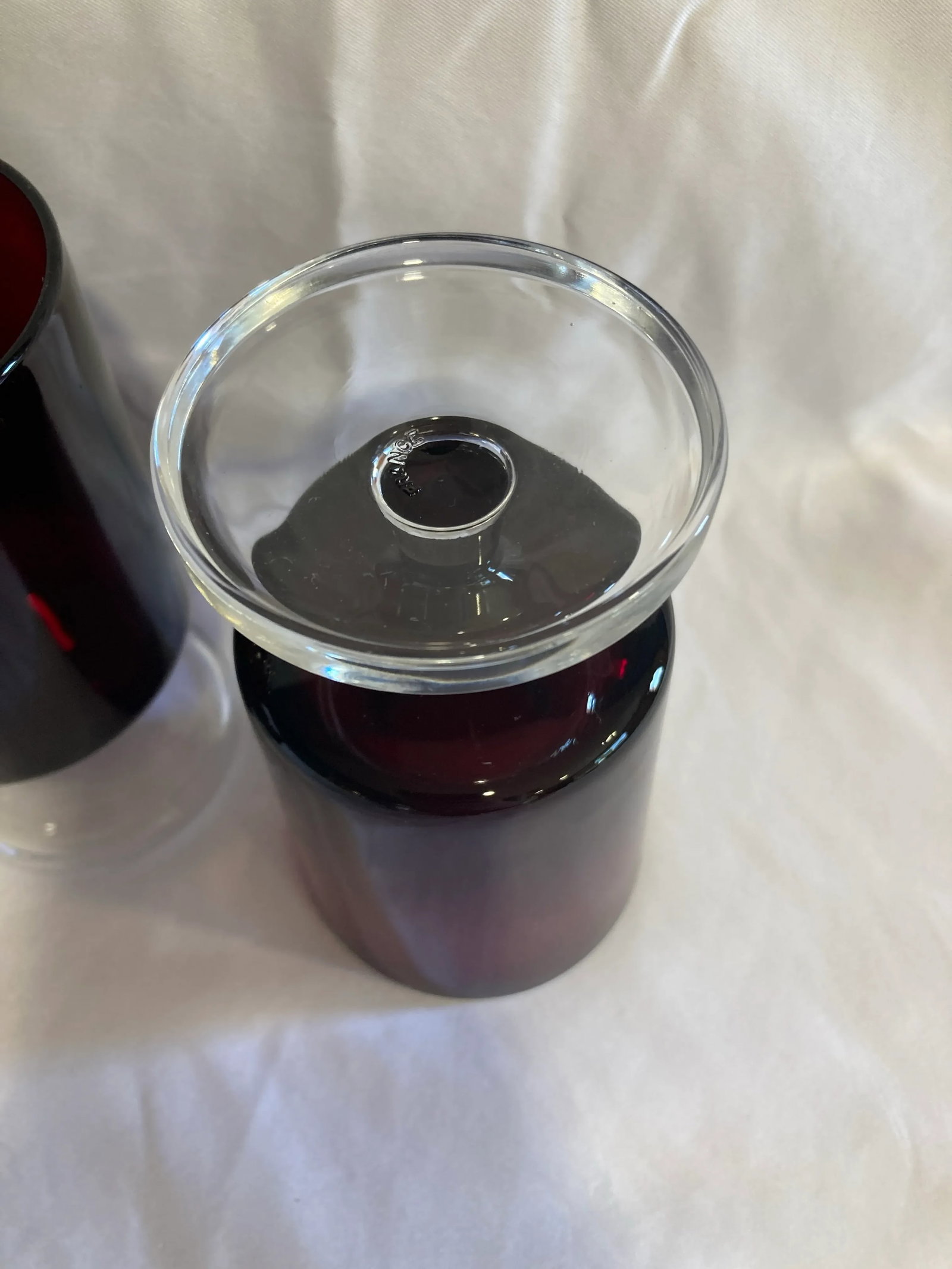 Mid-Century French Ruby Red Footed Glasses With Transparent Stems- Set of 4 - 7