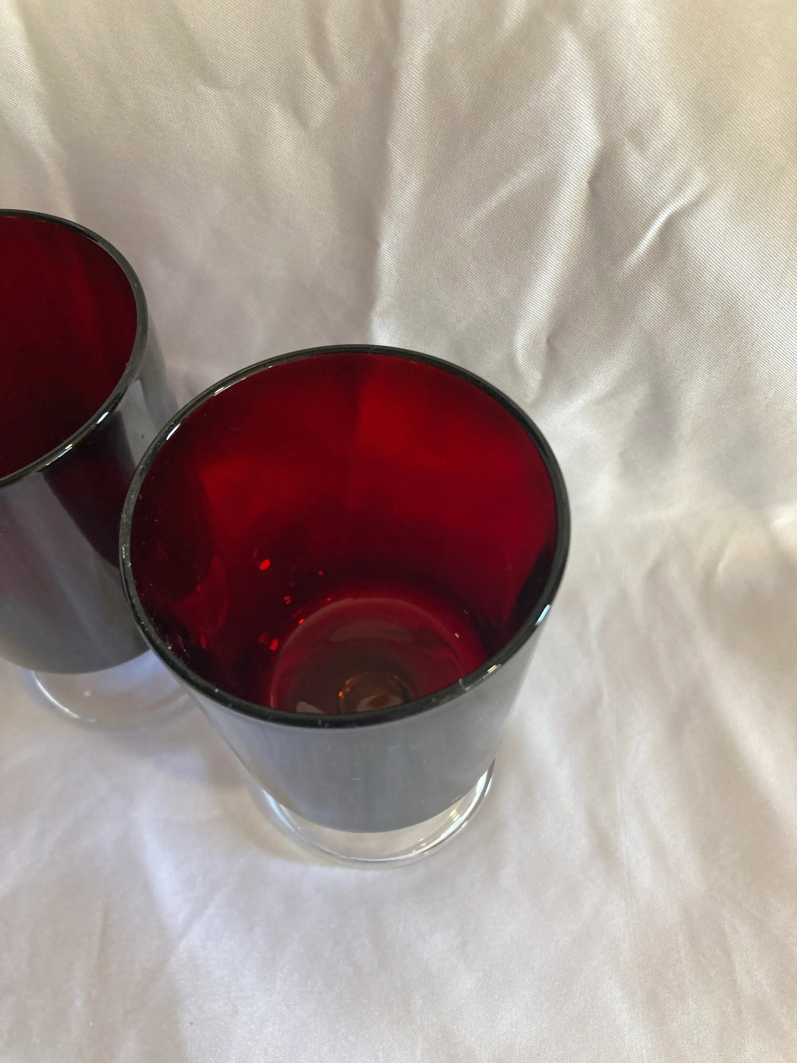 Mid-Century French Ruby Red Footed Glasses With Transparent Stems- Set of 4 - 9