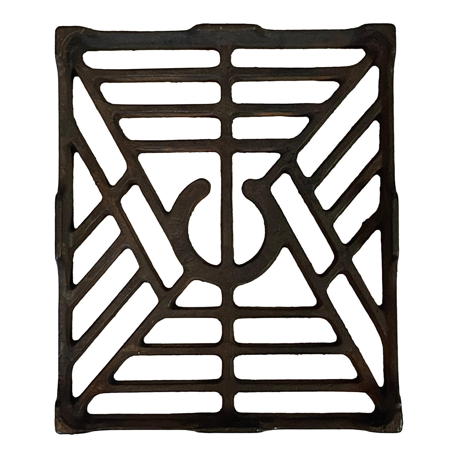 Antique Cast Iron Trivet: An interesting early 20th century cast iron trivet with a geometric line-work pattern. Ships within 1-2 days using USPS. All items packed with care. Please contact us with any questions. Arrives