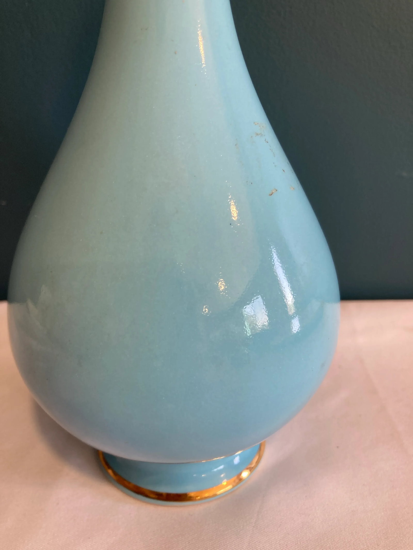 Vintage Robins Egg Blue Vase With 22k Gold Inlay - 5