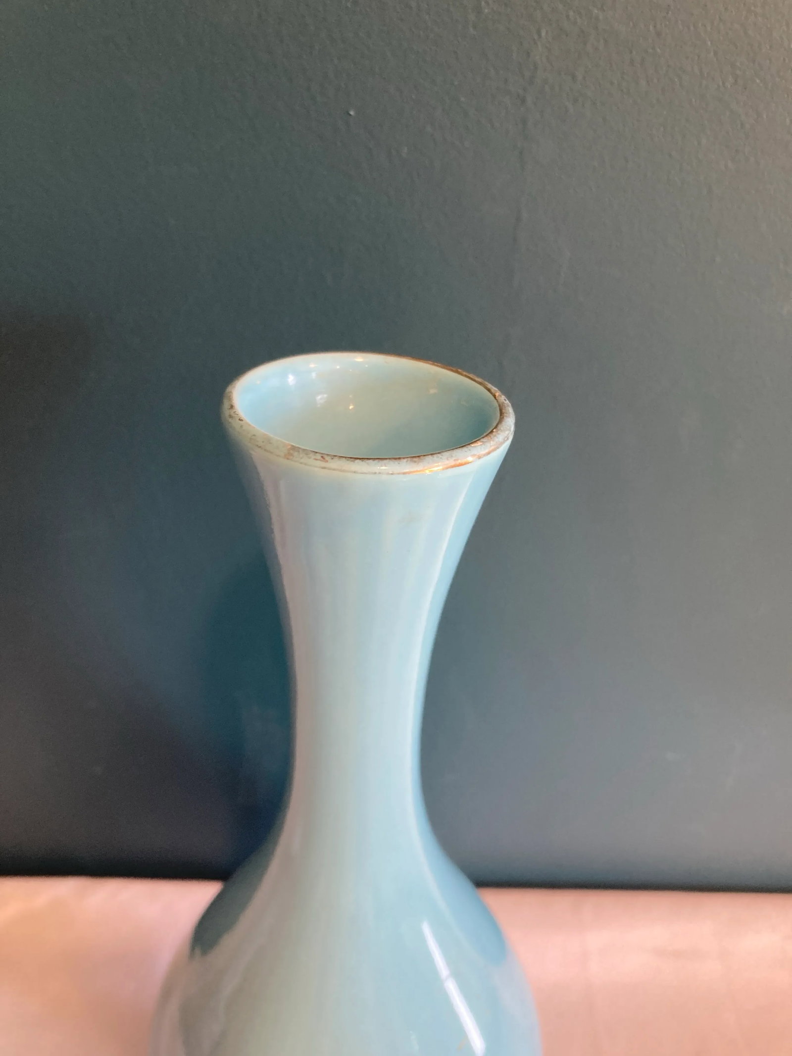 Vintage Robins Egg Blue Vase With 22k Gold Inlay - 6