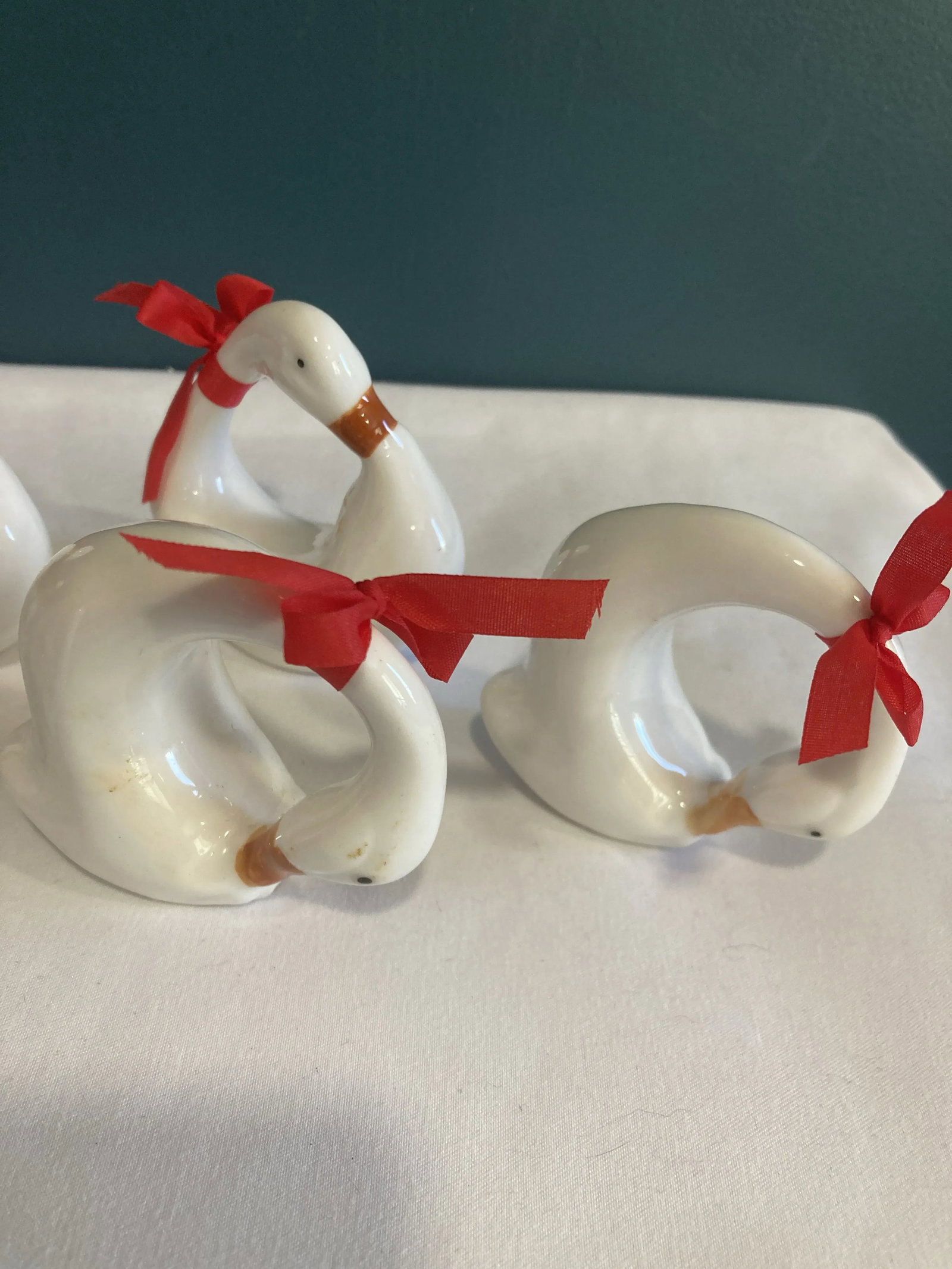 Vintage White Ceramic Swan Napkin Rings, Set of 6 - 3