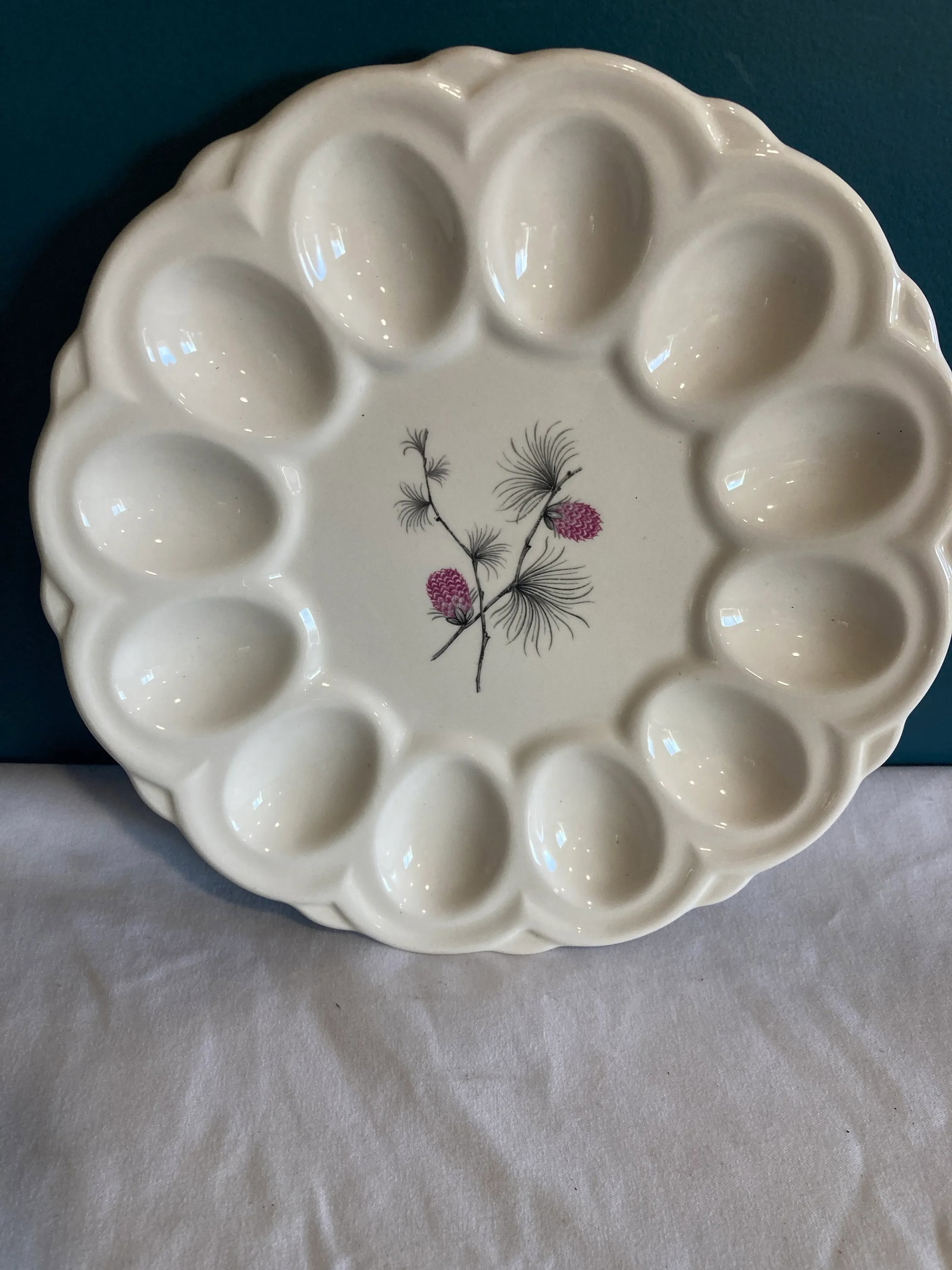 Vintage White Porcelain Egg Plate With Pink Berries - 2