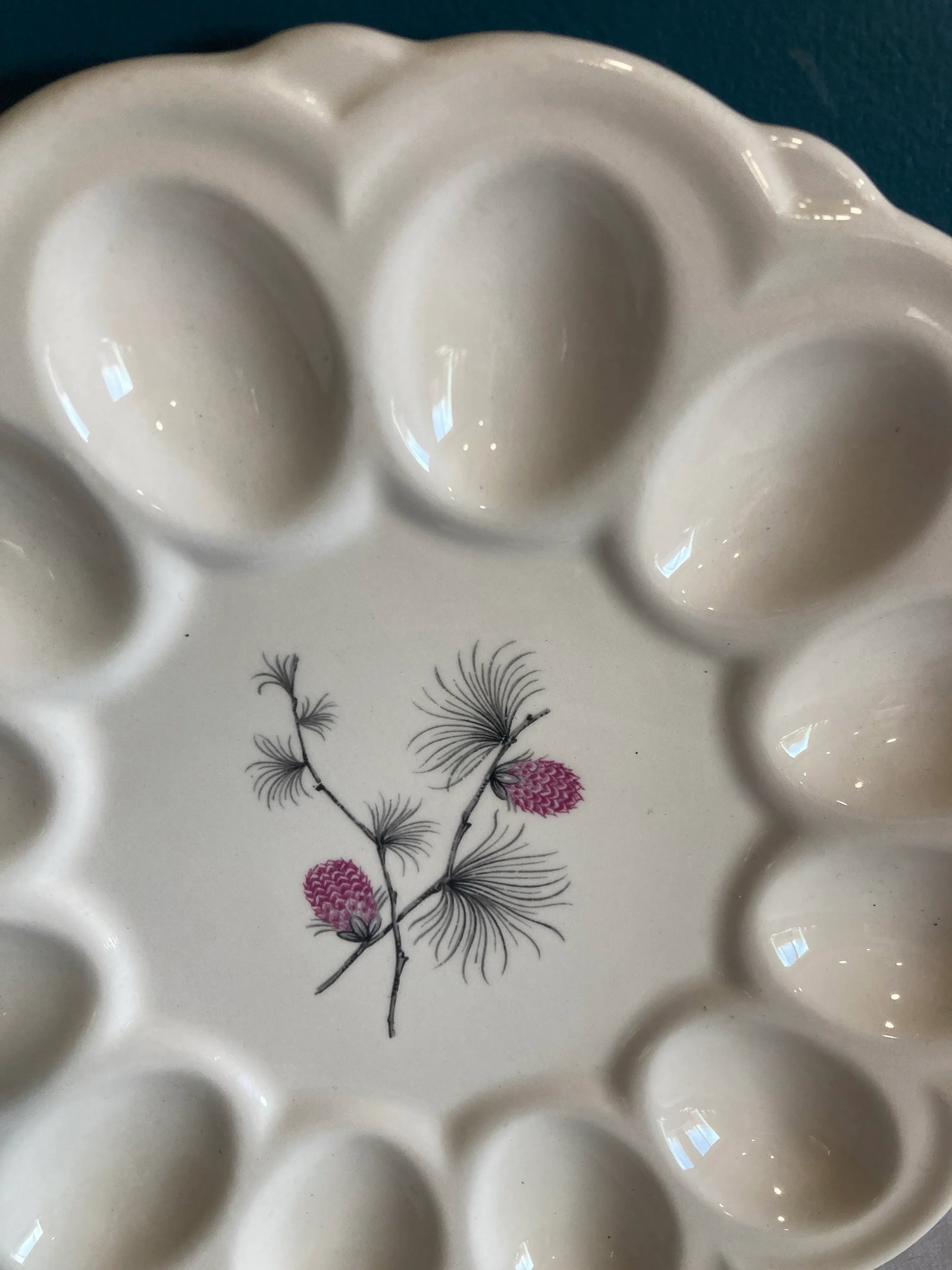 Vintage White Porcelain Egg Plate With Pink Berries - 4