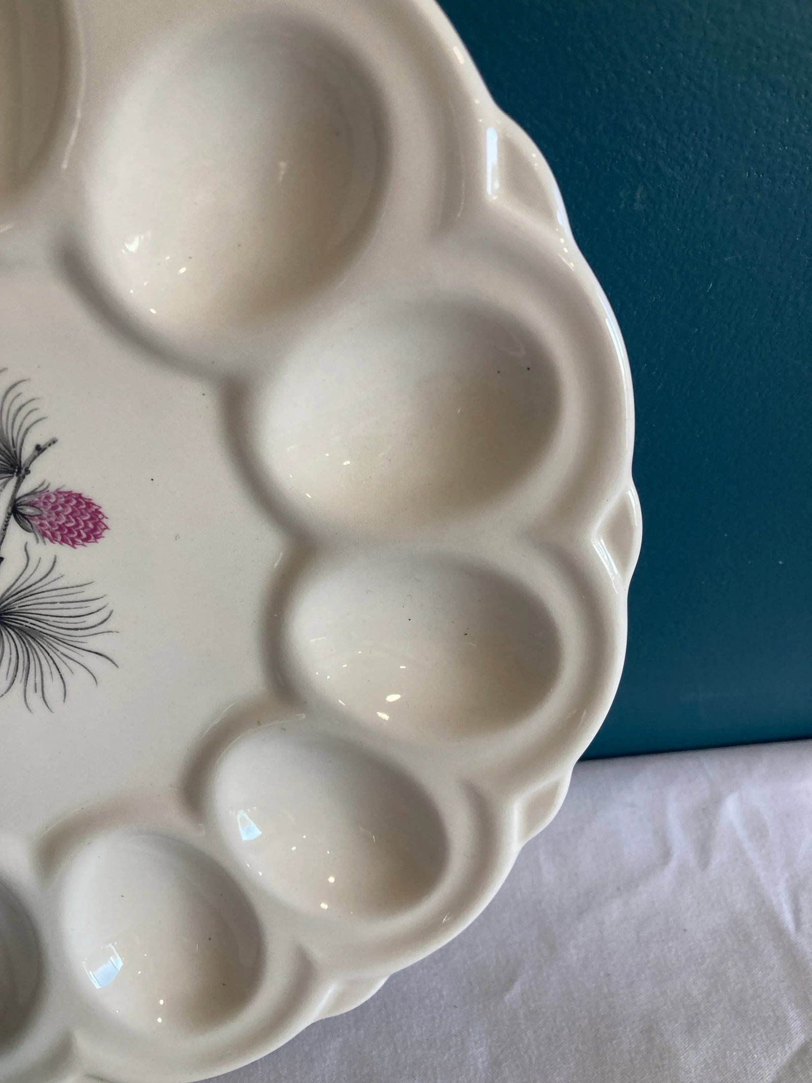 Vintage White Porcelain Egg Plate With Pink Berries - 5