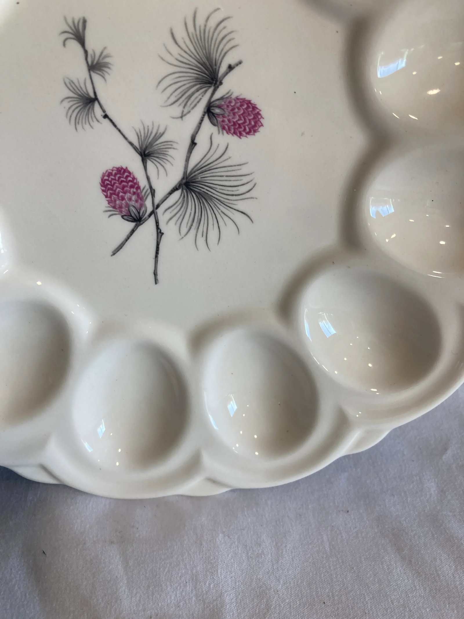 Vintage White Porcelain Egg Plate With Pink Berries - 6