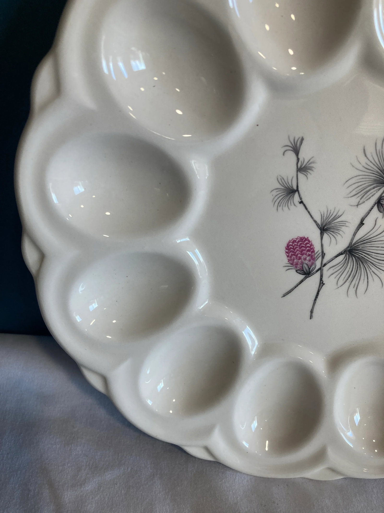 Vintage White Porcelain Egg Plate With Pink Berries - 7