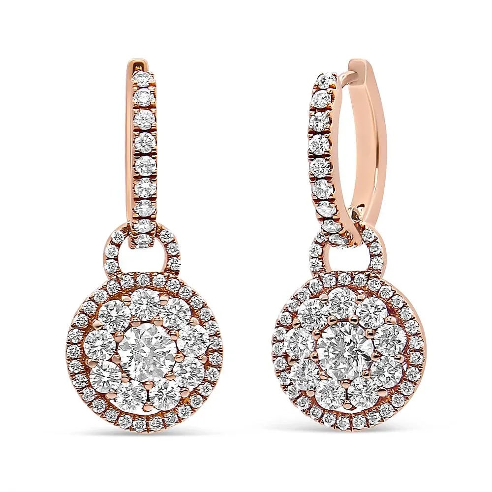 18K Rose Gold 1 1/2 Cttw Round Shaped Diamond Composite Drop and Dangle Leverback Earrings (F-G Colo - 2