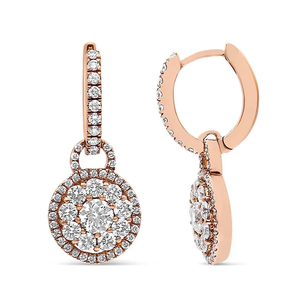 18K Rose Gold 1 1/2 Cttw Round Shaped Diamond Composite Drop and Dangle Leverback Earrings (F-G Colo - 3