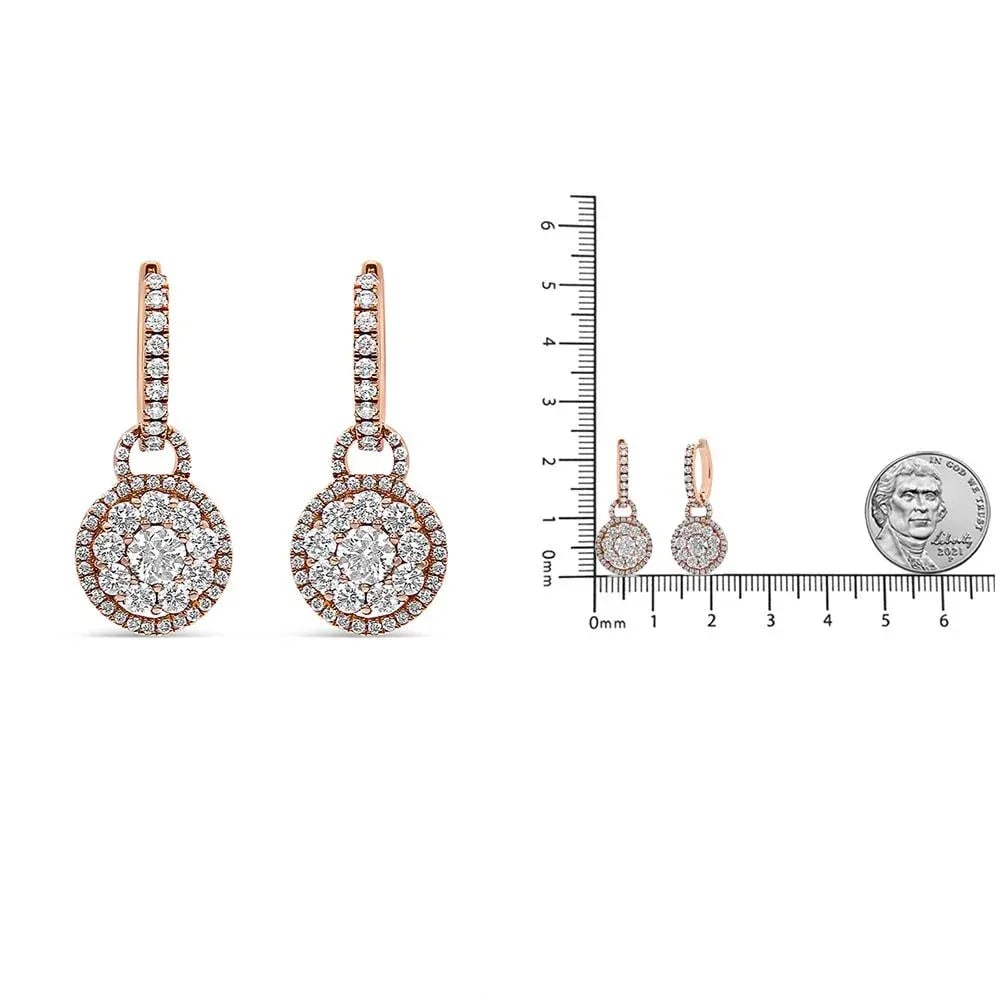 18K Rose Gold 1 1/2 Cttw Round Shaped Diamond Composite Drop and Dangle Leverback Earrings (F-G Colo - 5