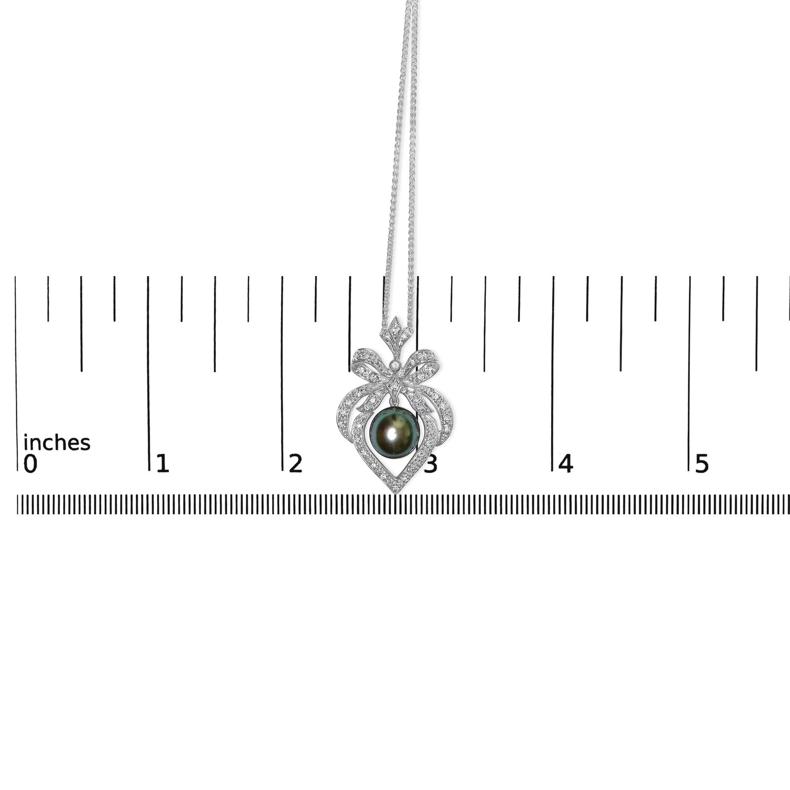 18K 3/4 Cttw Diamond and 12.5 MM Cultured Black Tahitian Pearl Heart Pendant Necklace (G-H Color, SI - 5