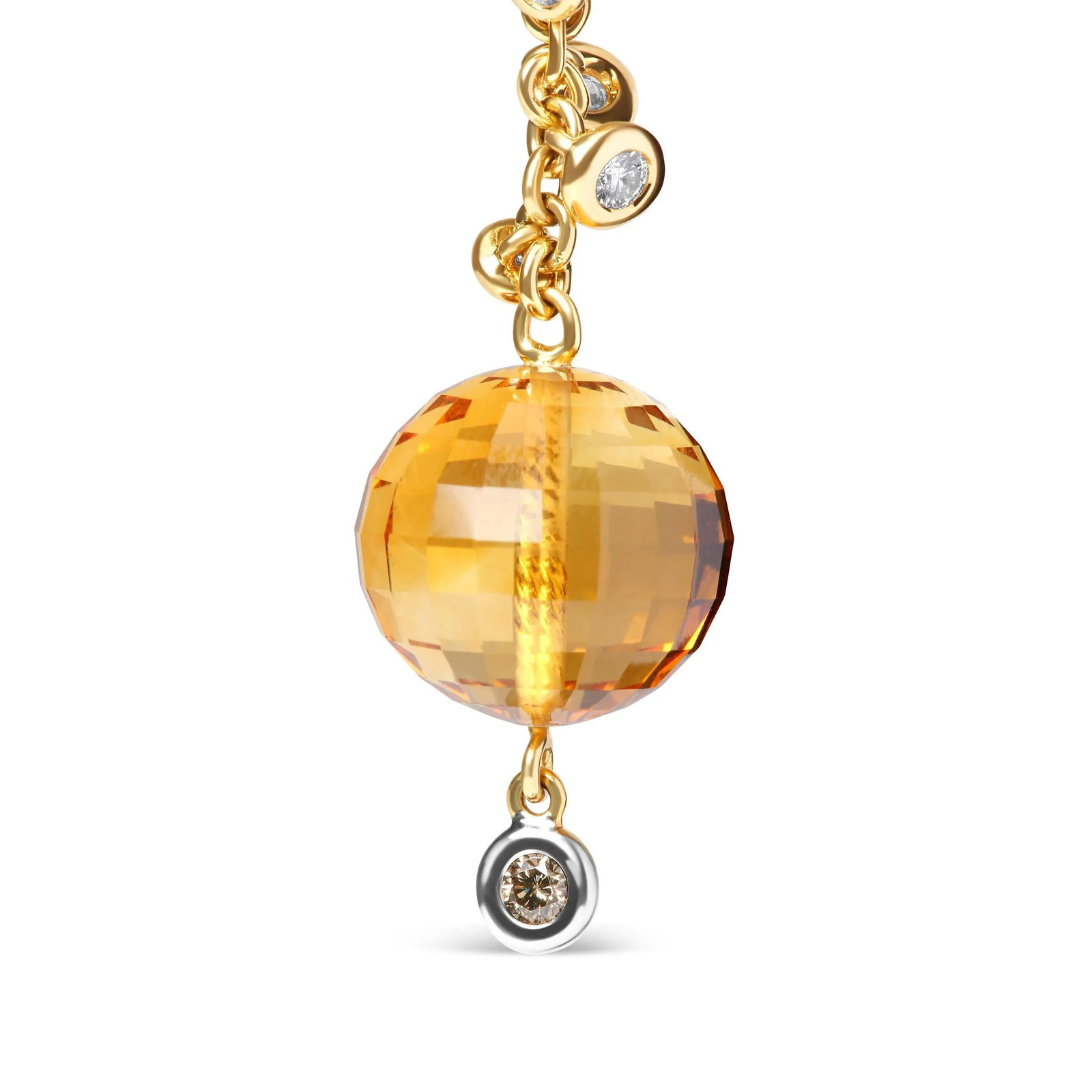 18K Yellow Gold 2/3 Cttw Round Bezel Diamond and 25mm Ball Shaped Yellow Citrine Gemstone Dangle Stu - 3