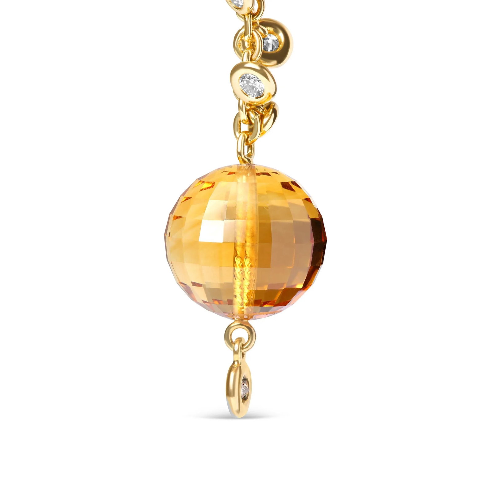 18K Yellow Gold 2/3 Cttw Round Bezel Diamond and 25mm Ball Shaped Yellow Citrine Gemstone Dangle Stu - 4