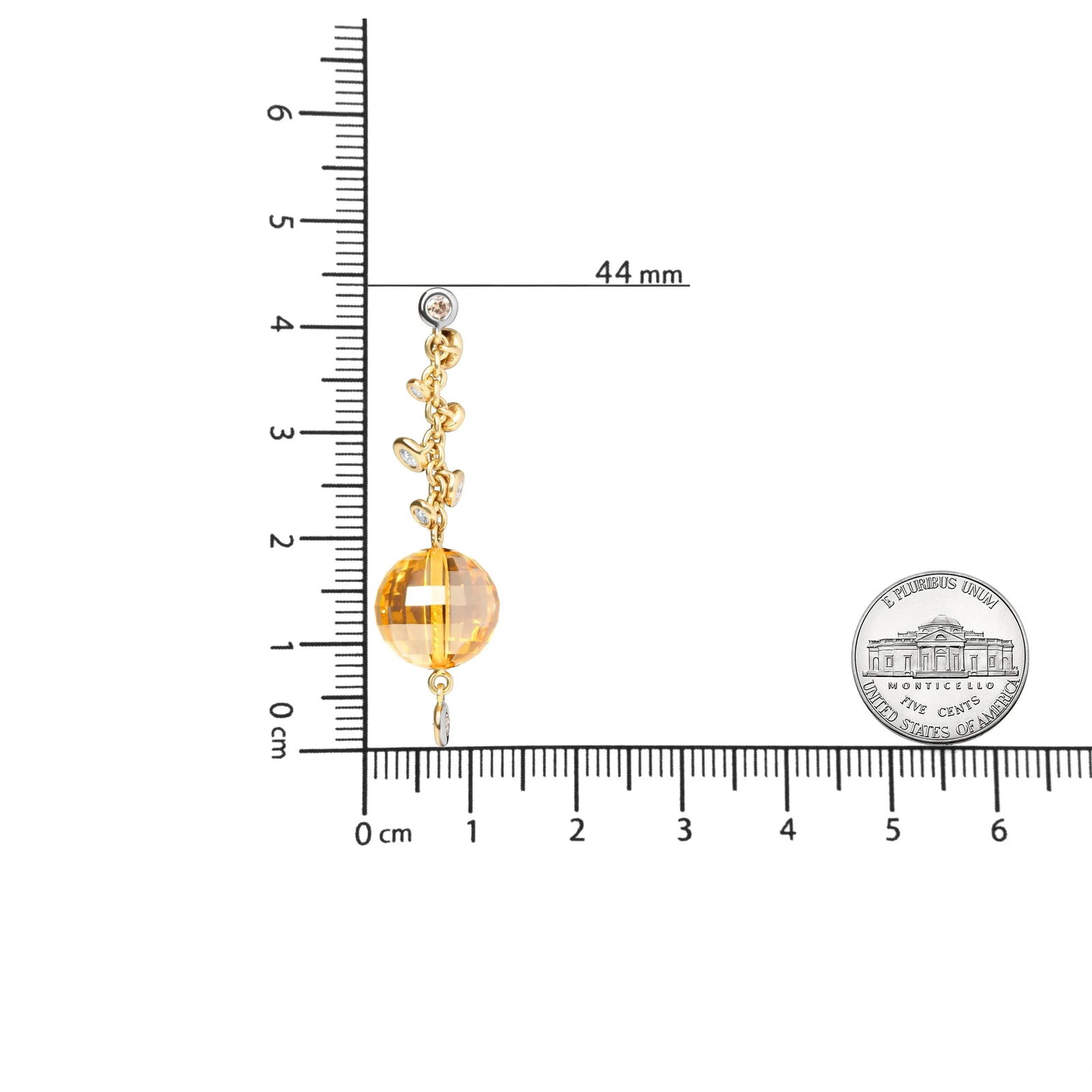 18K Yellow Gold 2/3 Cttw Round Bezel Diamond and 25mm Ball Shaped Yellow Citrine Gemstone Dangle Stu - 6