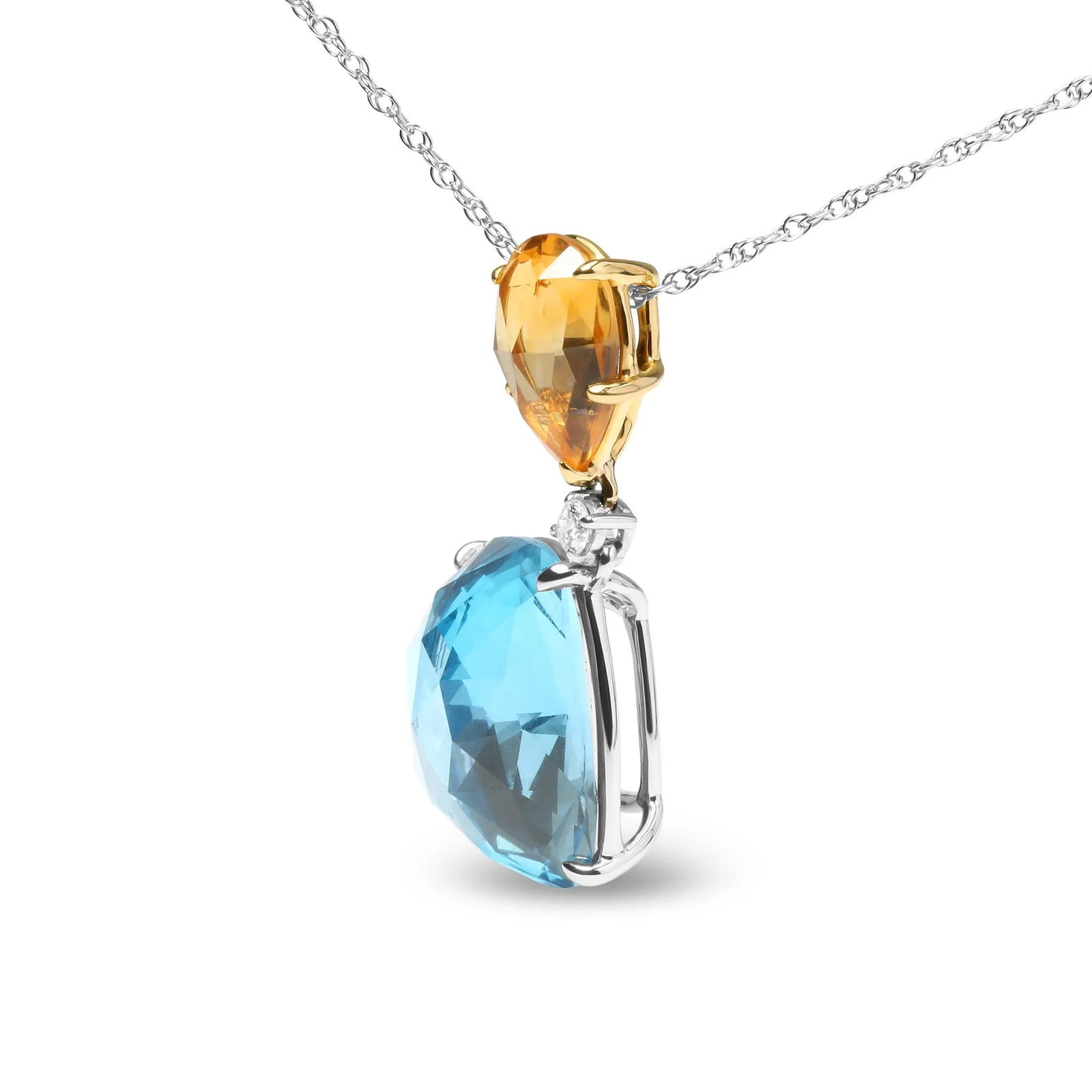 18K White and Yellow Gold Diamond Accent and Yellow Citrine and Sky Blue Topaz Gemstone Dangle Drop - 3