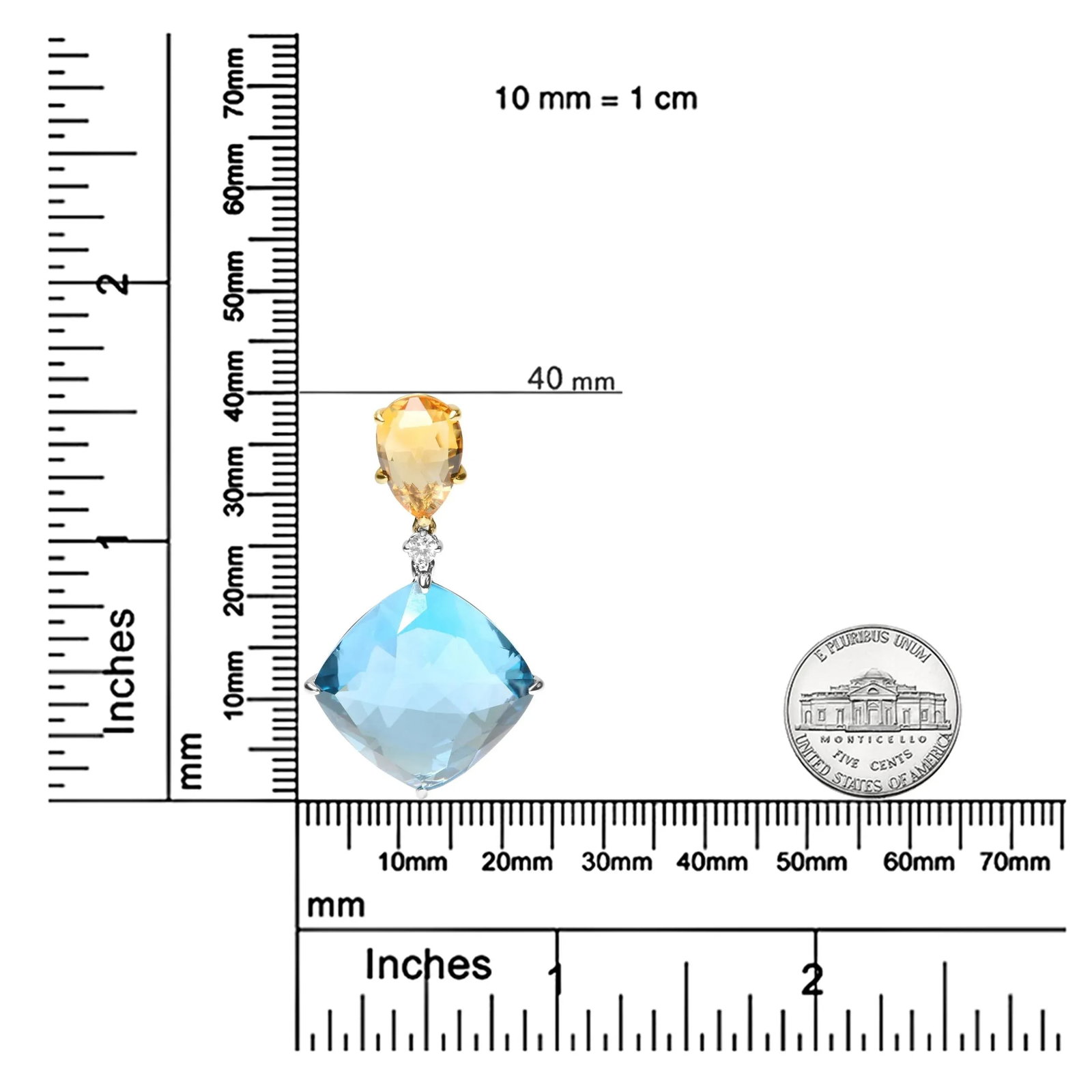 18K White and Yellow Gold Diamond Accent and Yellow Citrine and Sky Blue Topaz Gemstone Dangle Drop - 5