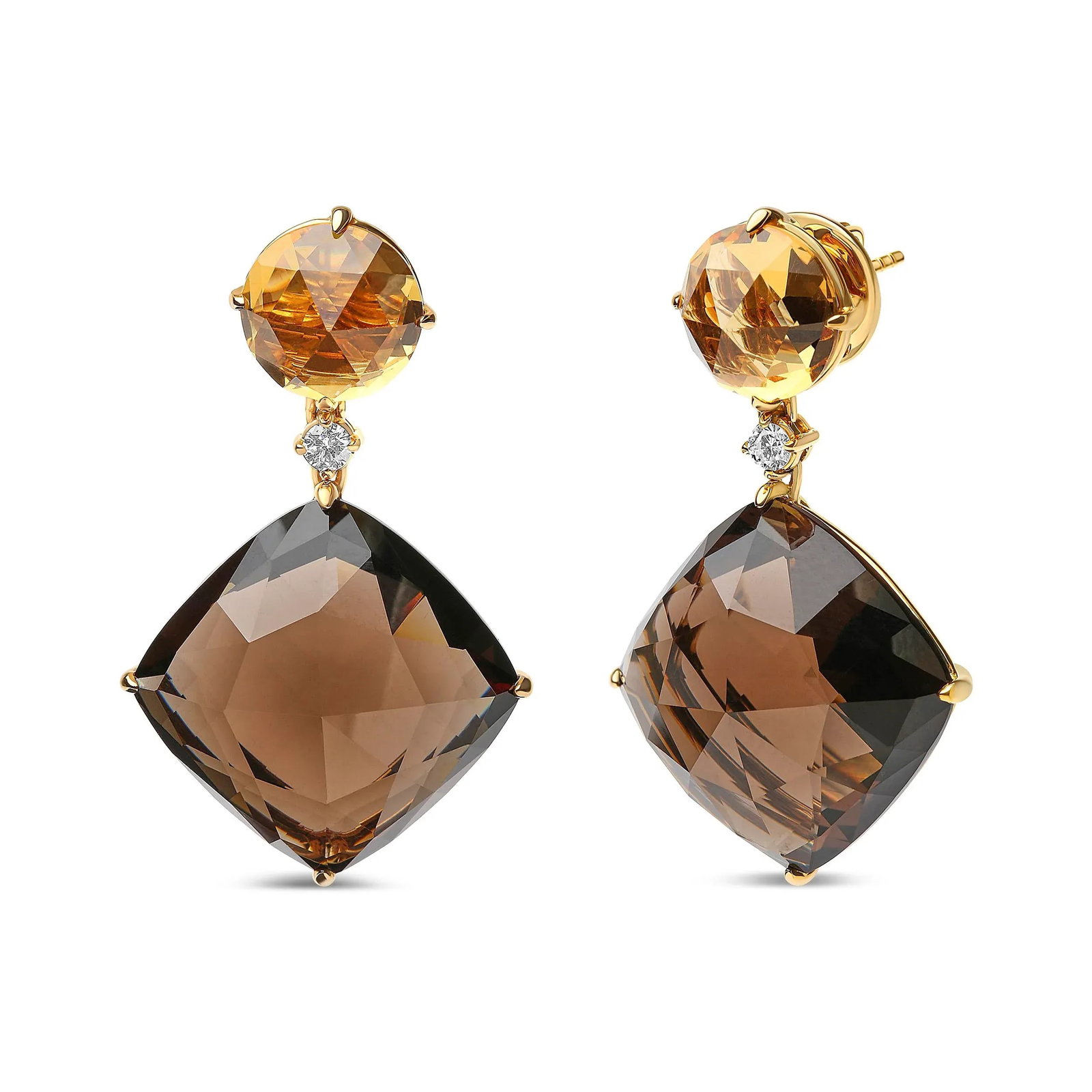 18K Yellow Gold 1/5 Cttw Diamond with Round Yellow Citrine and 25mm Cushion Cut Smoky Quartz Gemston - 2