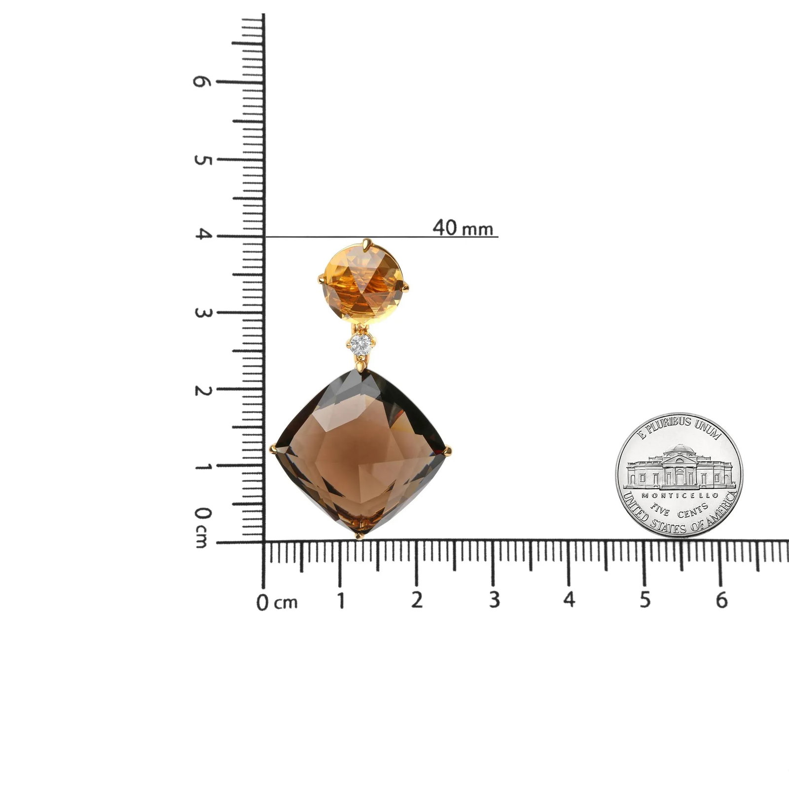 18K Yellow Gold 1/5 Cttw Diamond with Round Yellow Citrine and 25mm Cushion Cut Smoky Quartz Gemston - 6