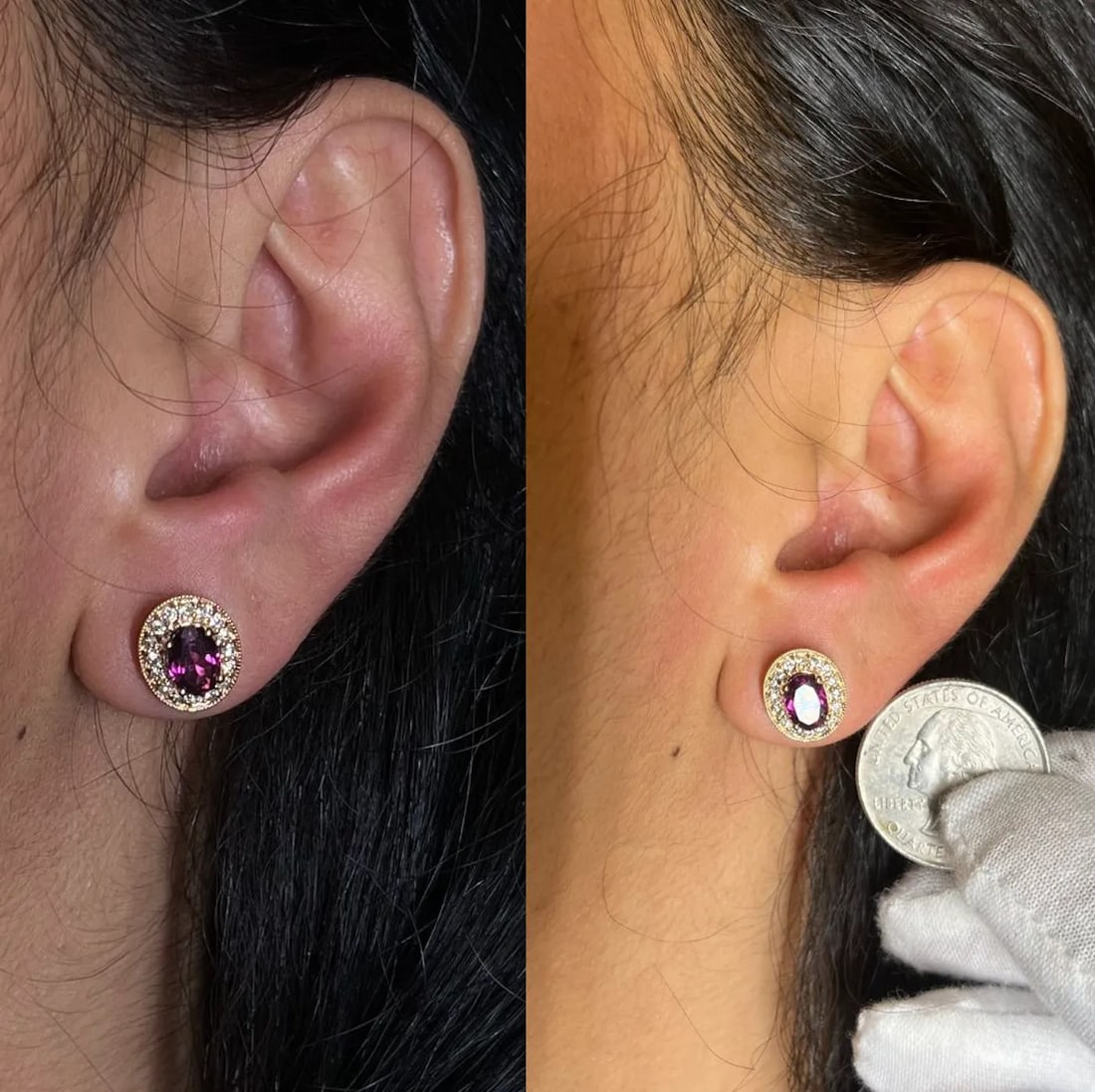 14K Rose Gold 7x5mm Oval Cut Garnet and 3/8 Cttw Round Diamond Halo Stud Earrings - 2