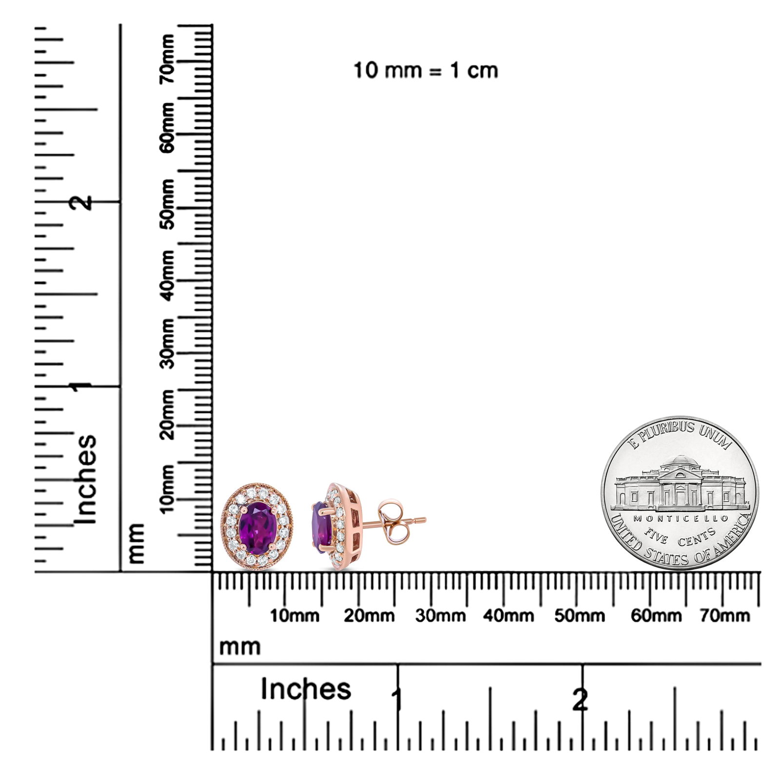 14K Rose Gold 7x5mm Oval Cut Garnet and 3/8 Cttw Round Diamond Halo Stud Earrings - 6