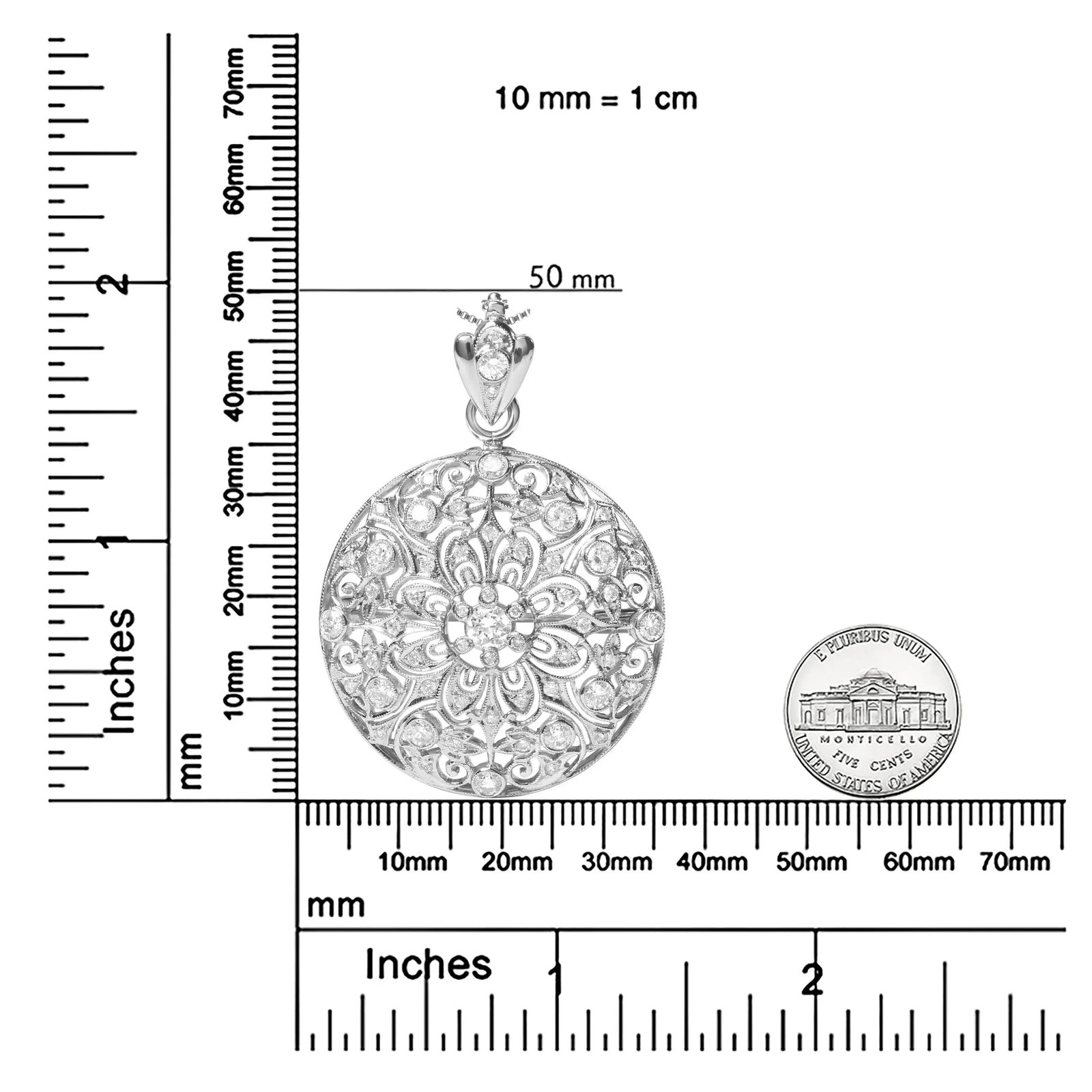 Hause of Brilliance 18K White Gold 1 5/6 Cttw Diamond Cluster Floral Filigree Brooch Pin and 18" Pen - 4