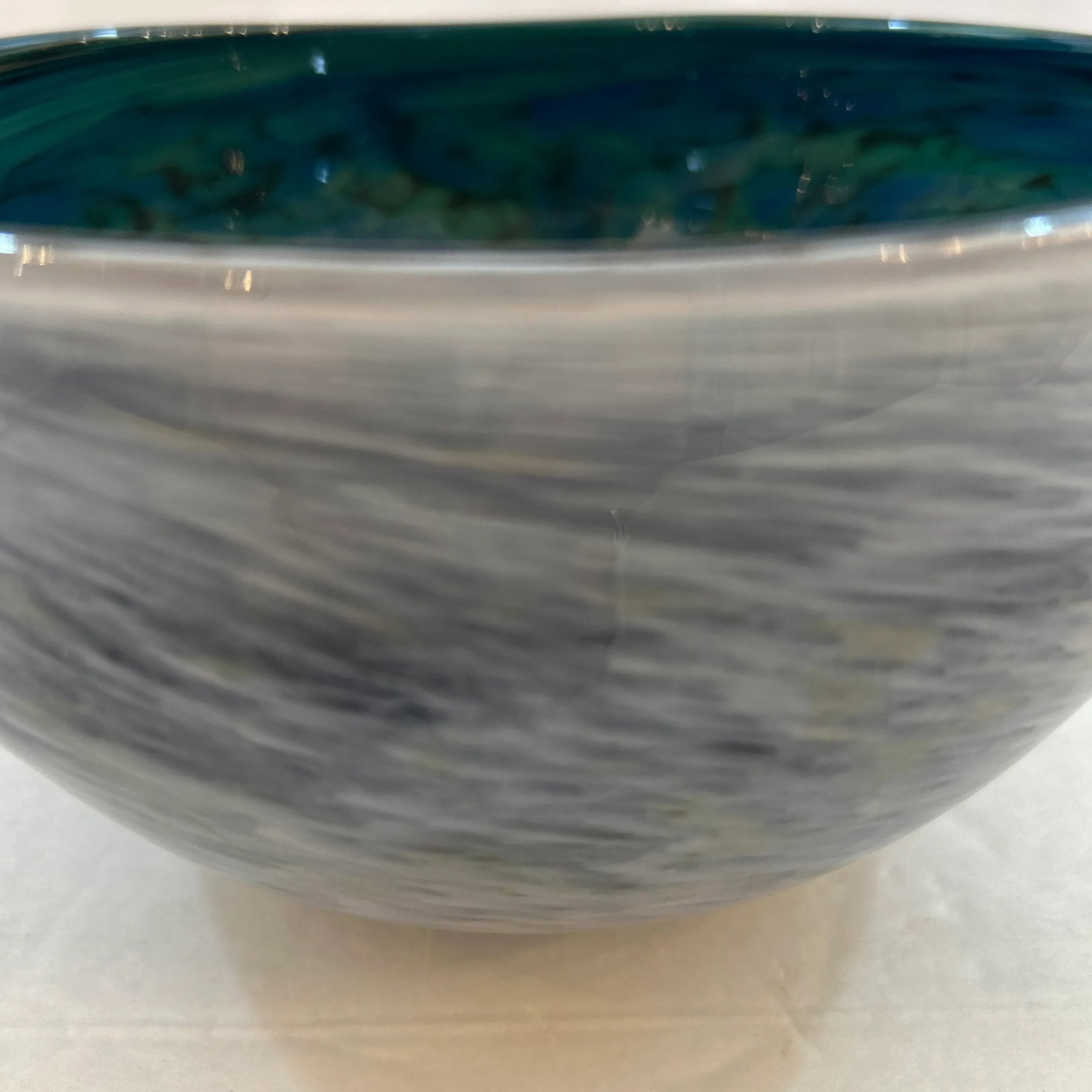 Green Blue and White Multi- Swirl Blown Art Glass Bowl - 5