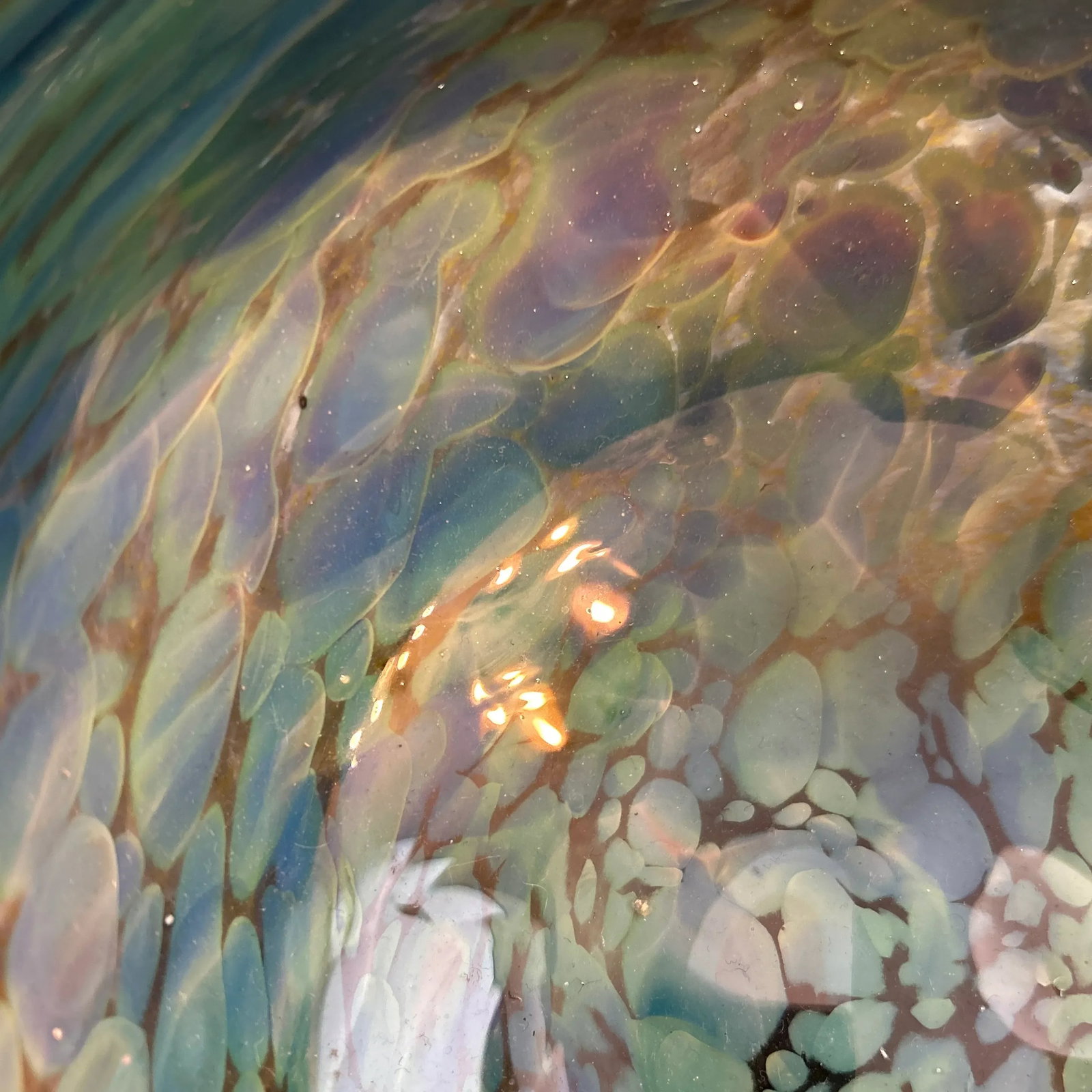 Green Blue and White Multi- Swirl Blown Art Glass Bowl - 6