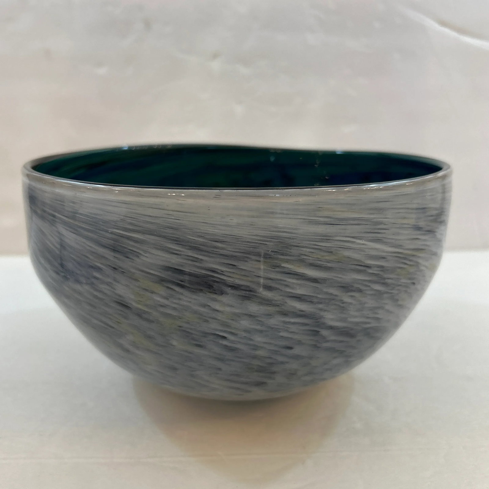 Green Blue and White Multi- Swirl Blown Art Glass Bowl - 8