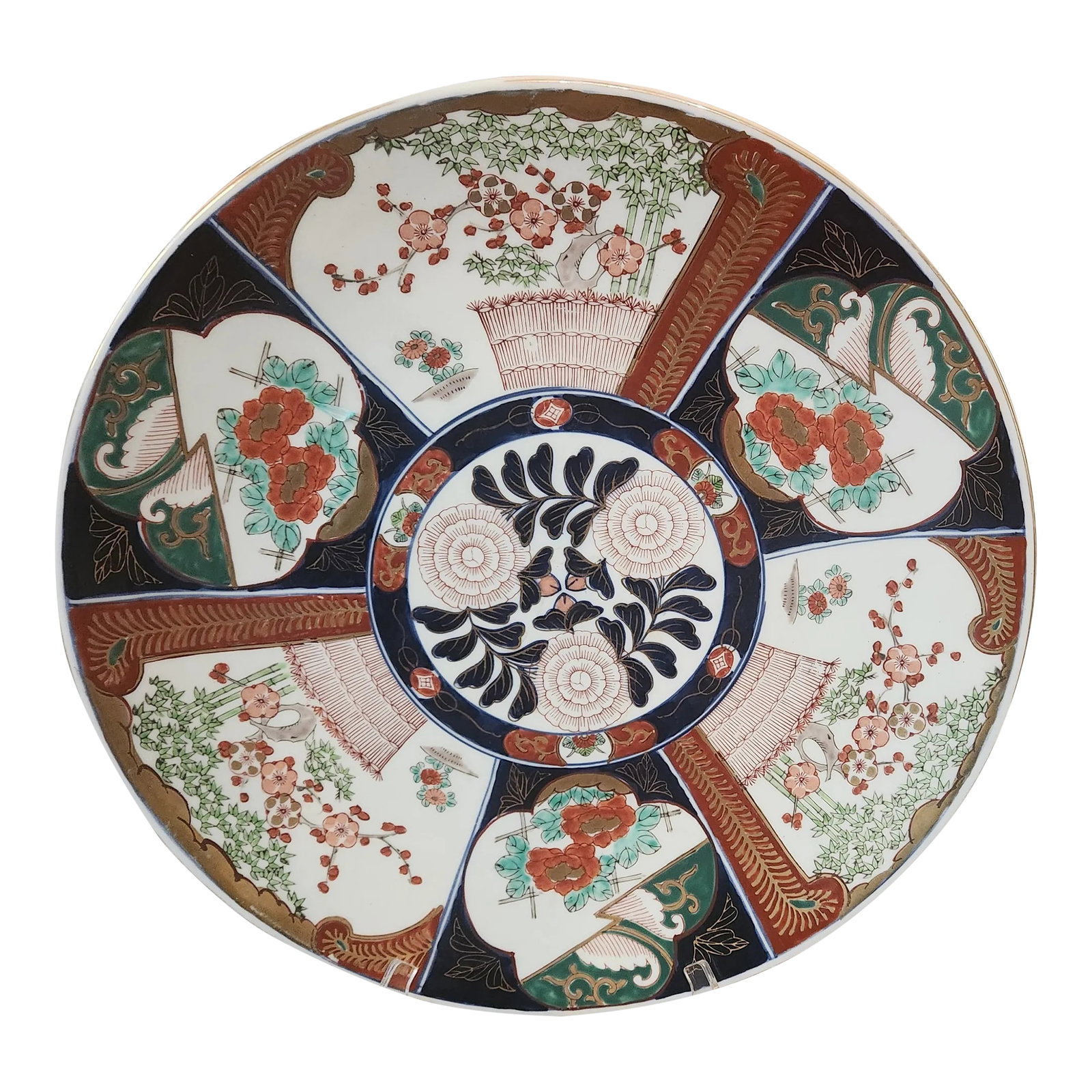 1930s Japanese Imari Porcelain Plate: Large 18 Inch Japanese Imari Ware Floral Painted Decorative Ceramic Plate Condition: Alterations: Original Condition Unaltered Imperfections: Some Imperfections Condition Notes: Excellent condition, c