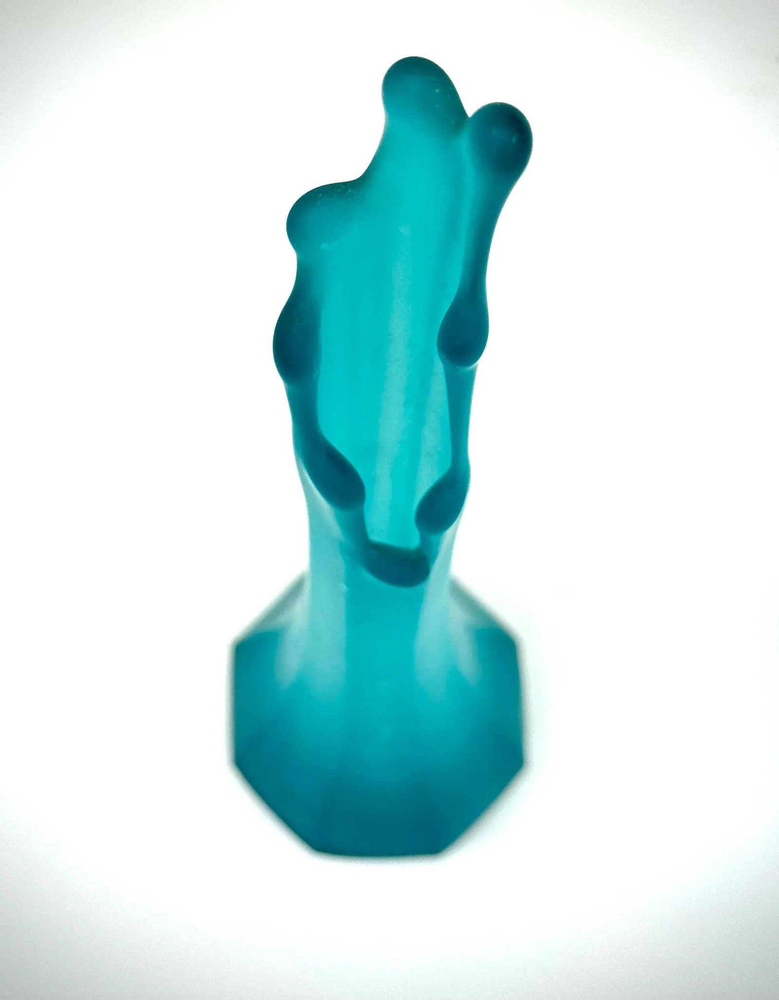 Art Glass Vase -Vintage Mid Century Tall Turquoise Cerulean Blue Frosted (Sea Glass) - 2