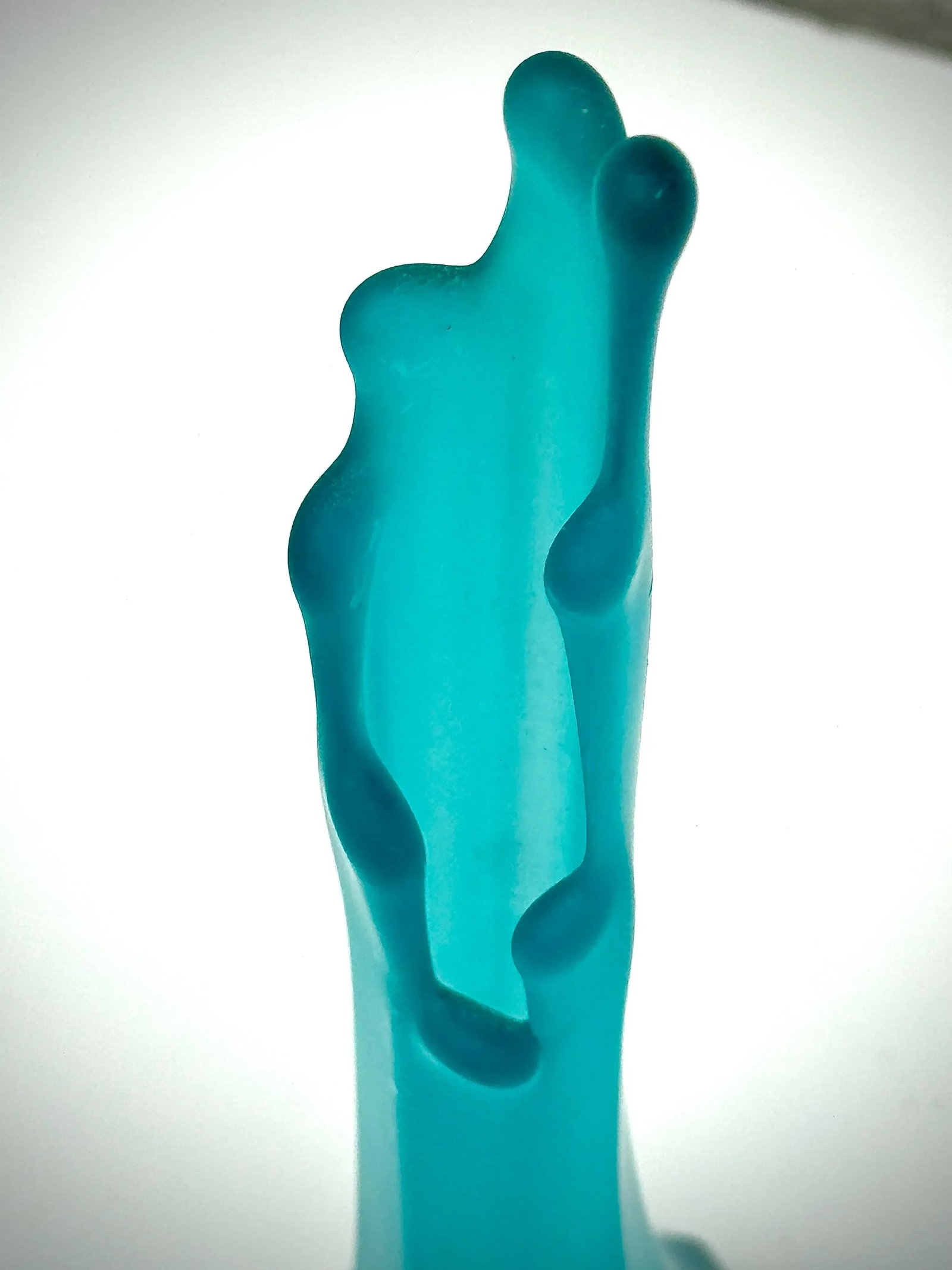 Art Glass Vase -Vintage Mid Century Tall Turquoise Cerulean Blue Frosted (Sea Glass) - 3