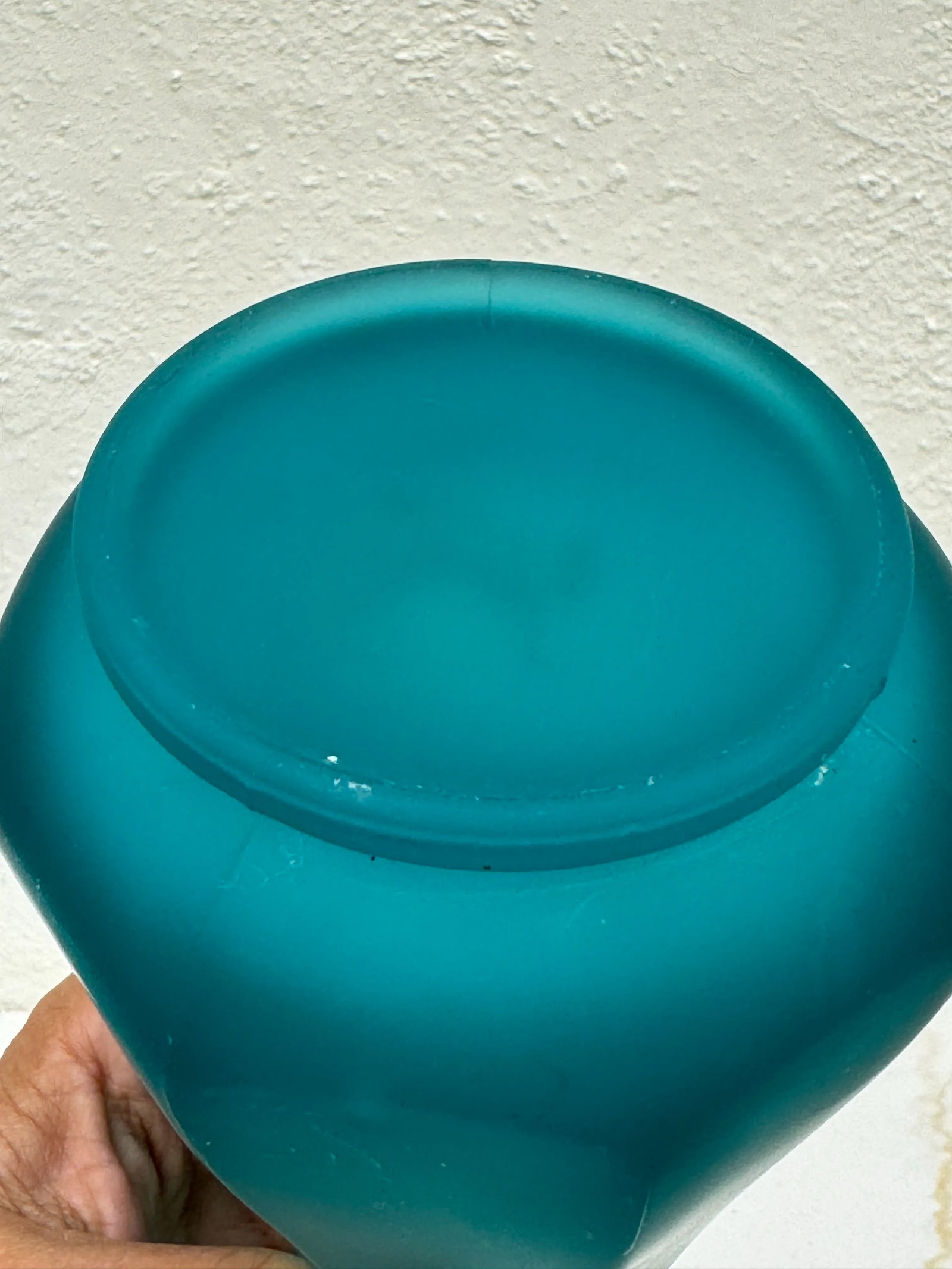 Art Glass Vase -Vintage Mid Century Tall Turquoise Cerulean Blue Frosted (Sea Glass) - 8