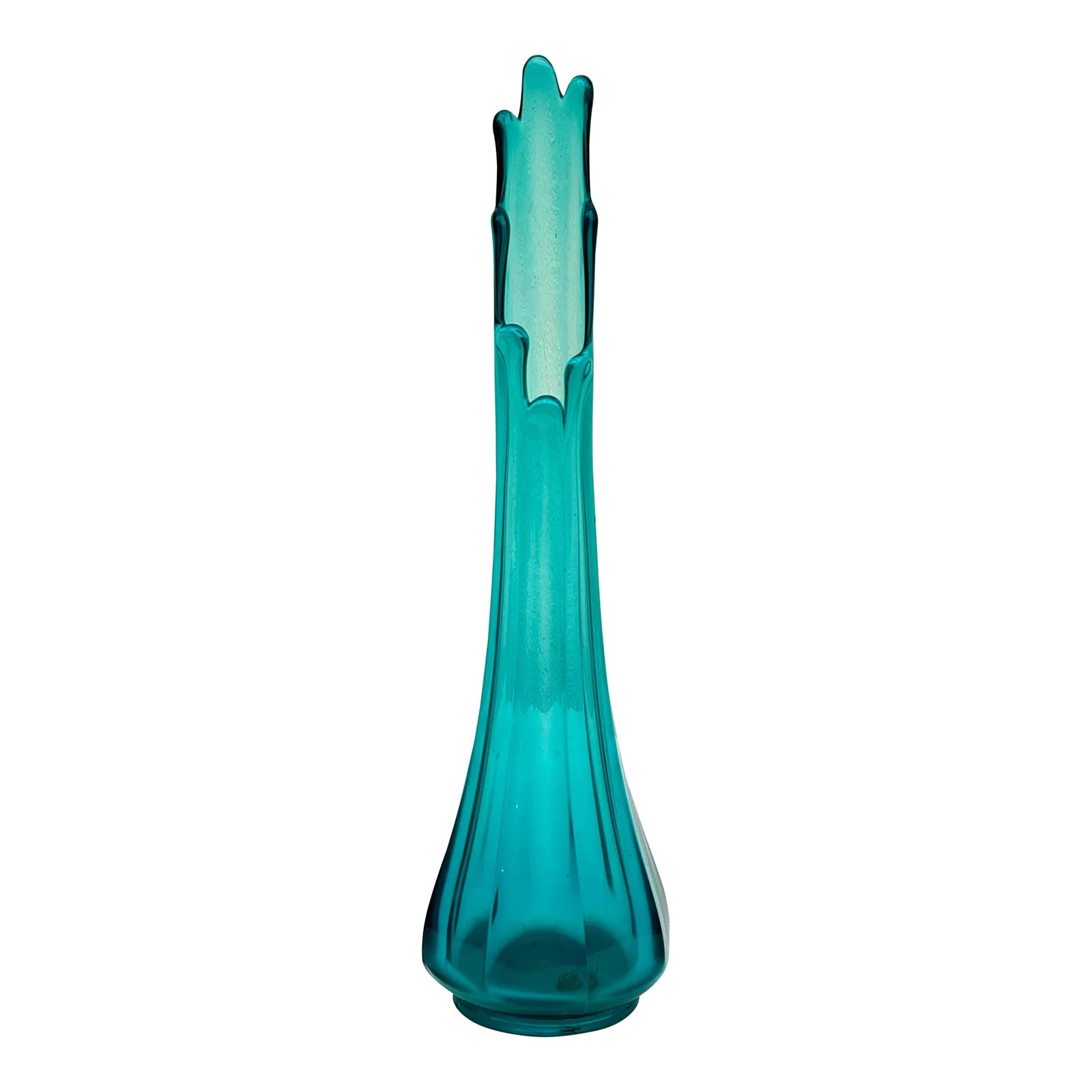 Art Glass Vase: Vintage Turquoise Mid-Century: Beautiful vintage turquoise glass mid- century tall vase Condition: Alterations: Original Condition Unaltered Imperfections: Some Imperfections Condition Notes: Very good vintage condition. No chips