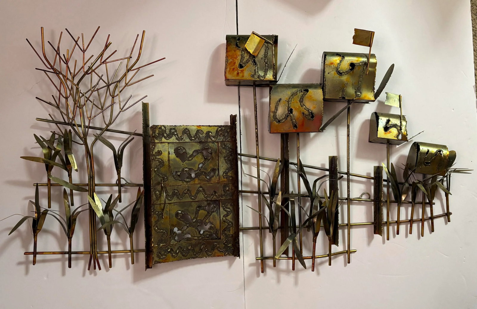 Mid-Century Modern MCM Brutalist Metal Wall Sculpture in Curtis Jere Style - 2