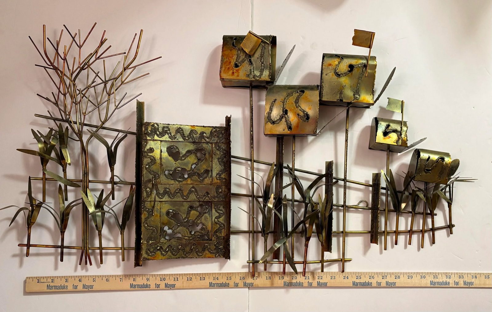 Mid-Century Modern MCM Brutalist Metal Wall Sculpture in Curtis Jere Style - 3