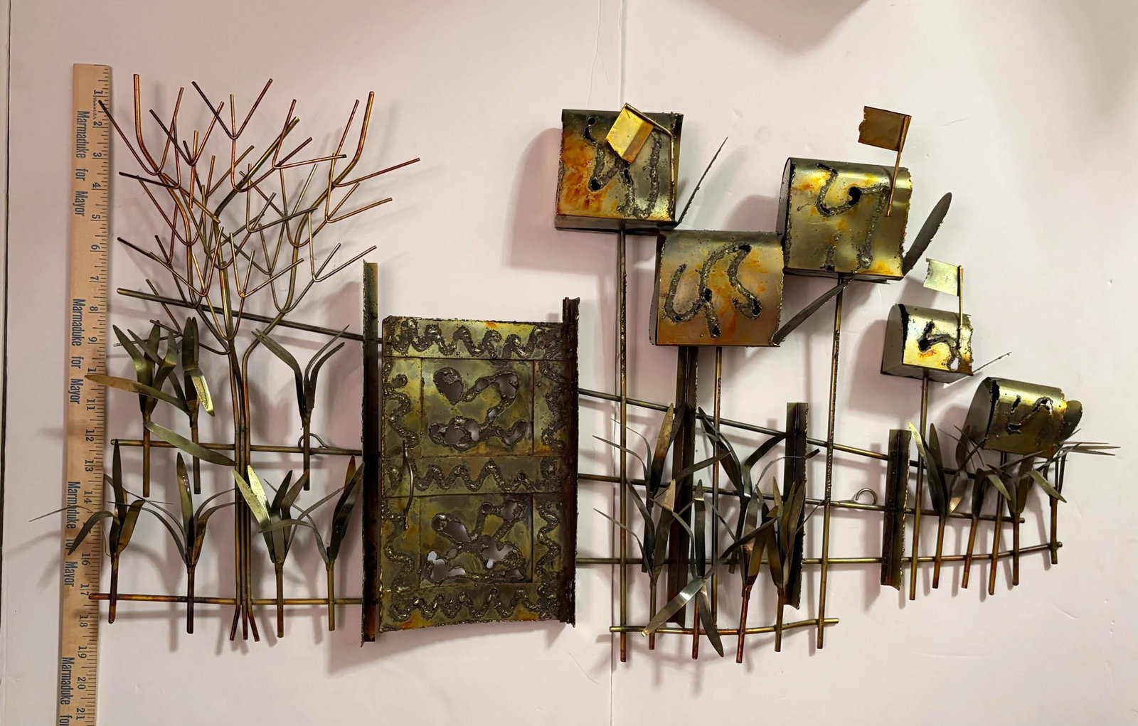 Mid-Century Modern MCM Brutalist Metal Wall Sculpture in Curtis Jere Style - 4