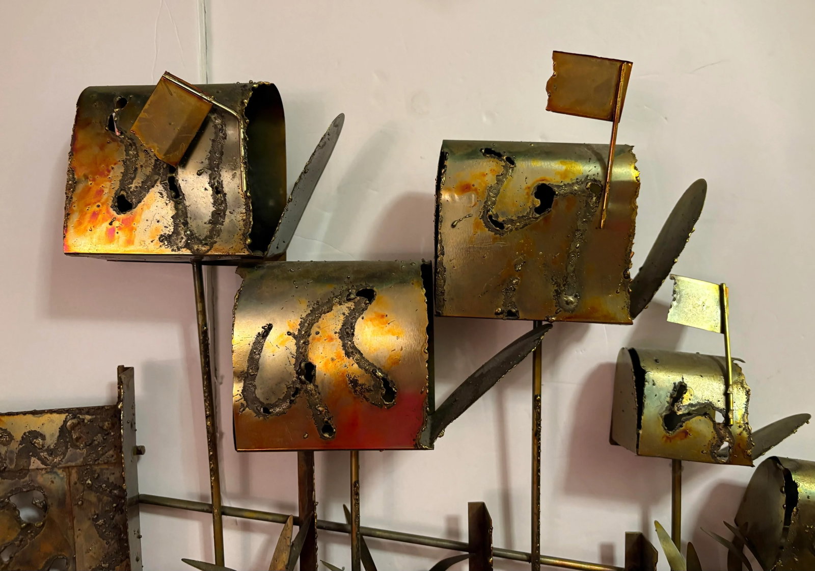Mid-Century Modern MCM Brutalist Metal Wall Sculpture in Curtis Jere Style - 7