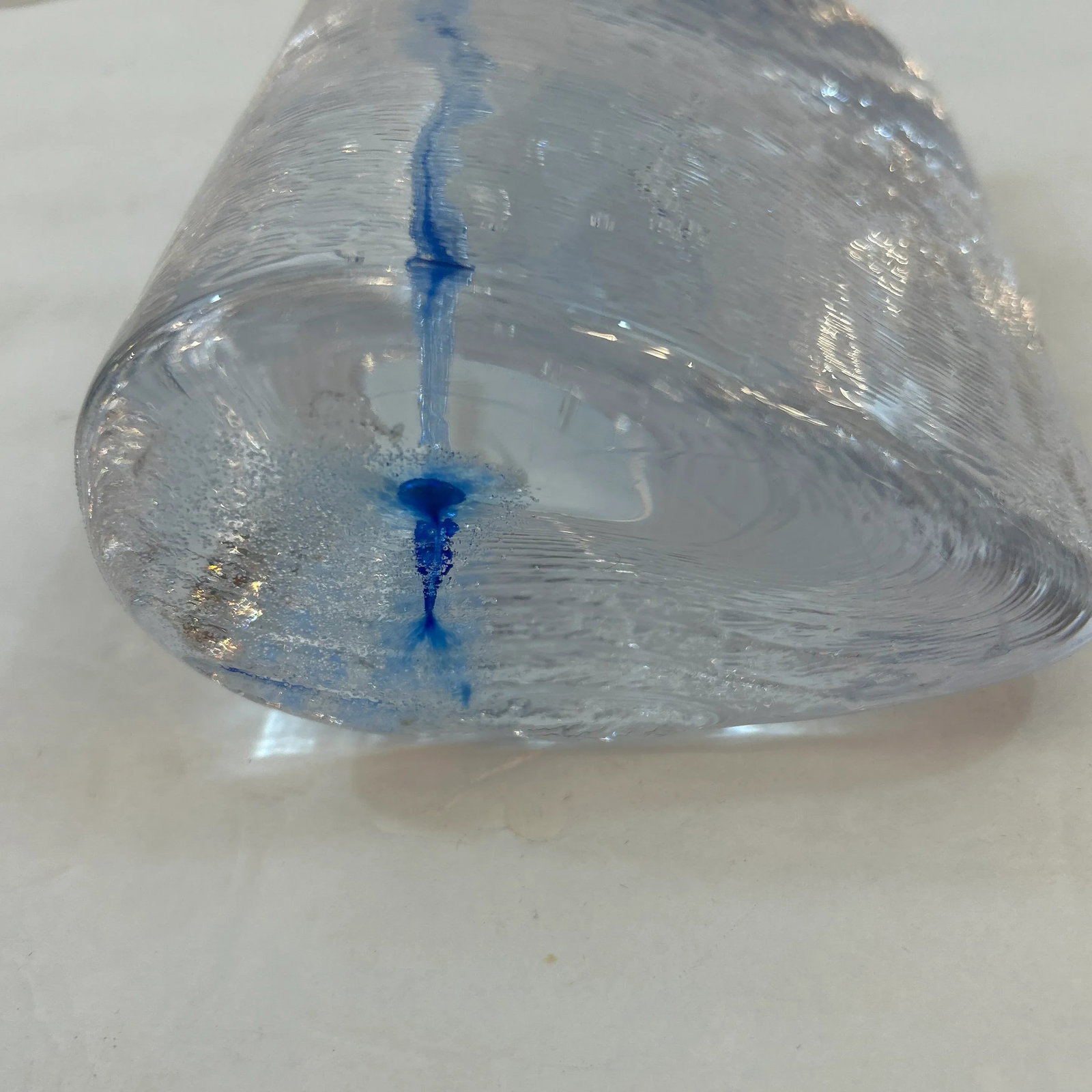 Kosta Boda Thick Transparent and Blue Textured Glass Candle Holder - 5